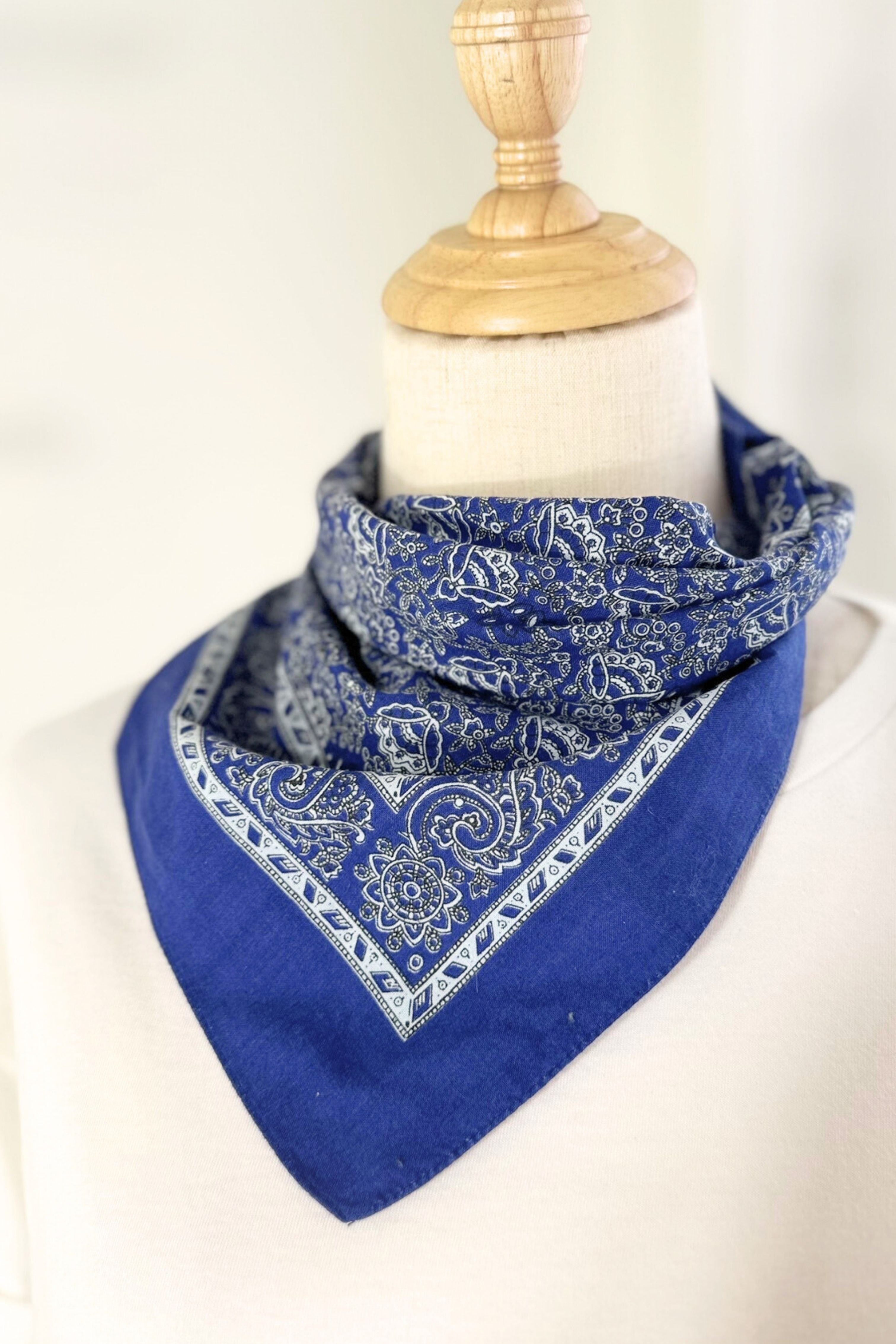Bandana coton marine et blanc