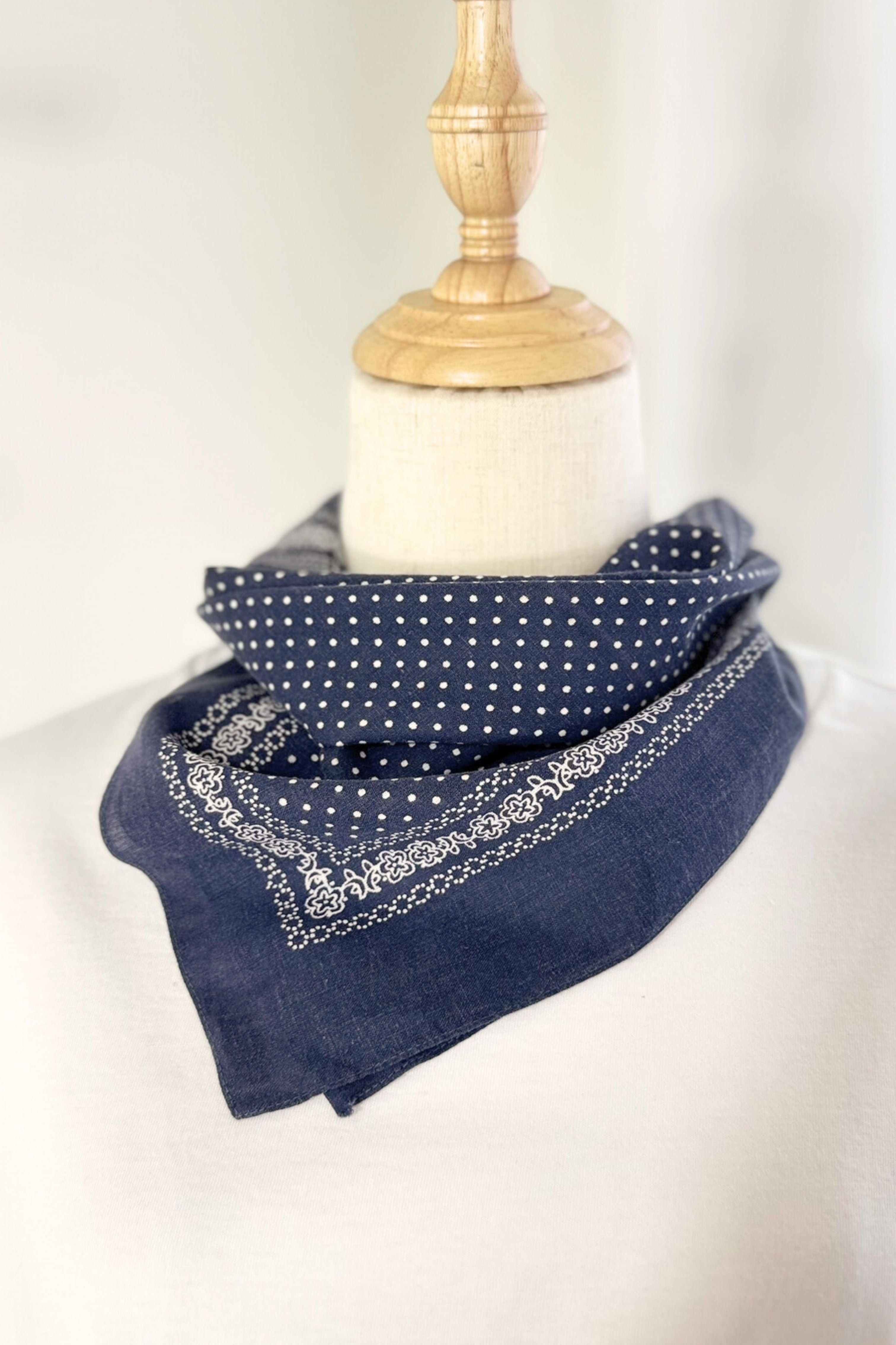 Bandana coton marine à pois
