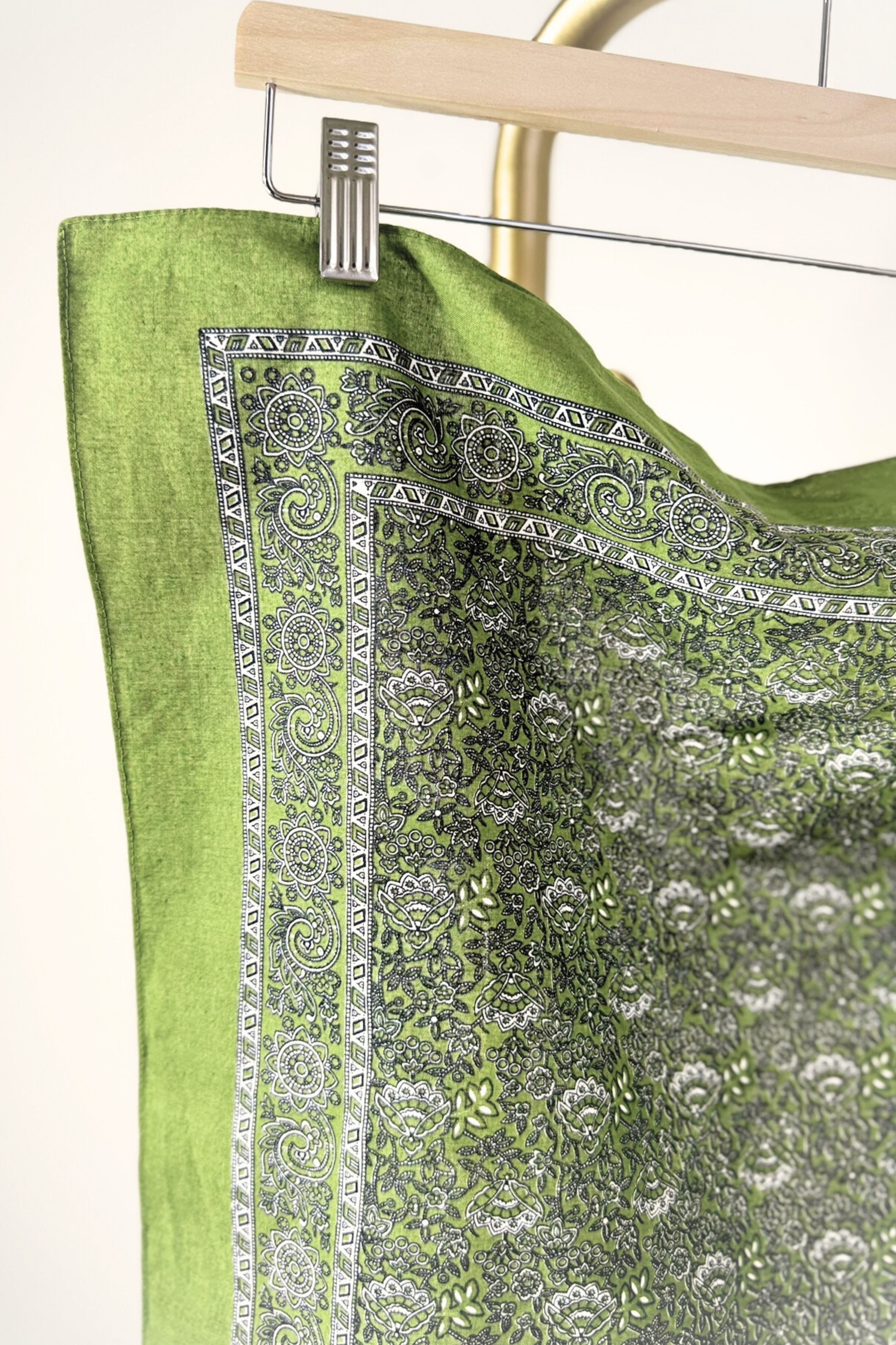 Bandana coton vert et blanc