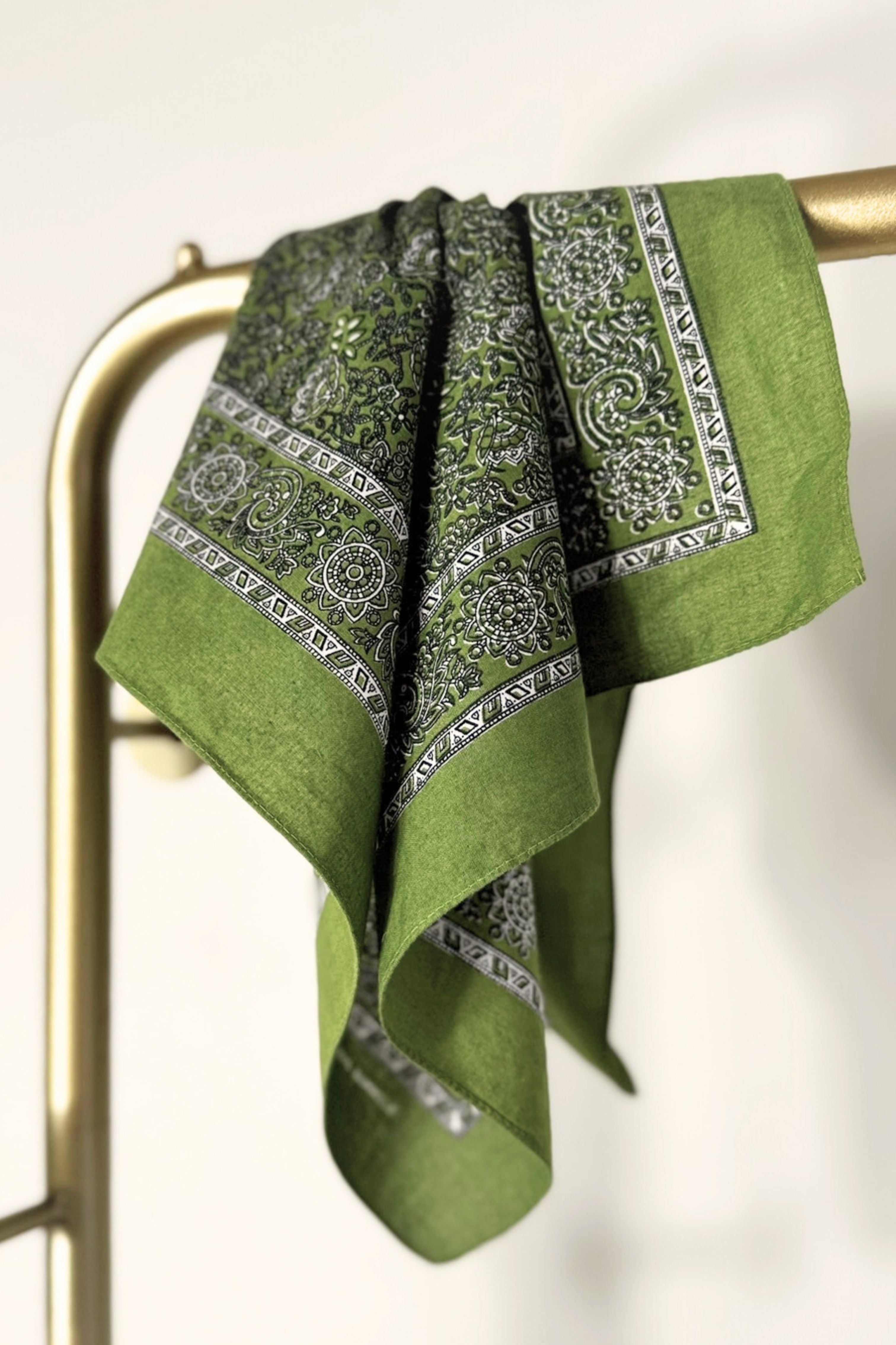 Bandana coton vert et blanc