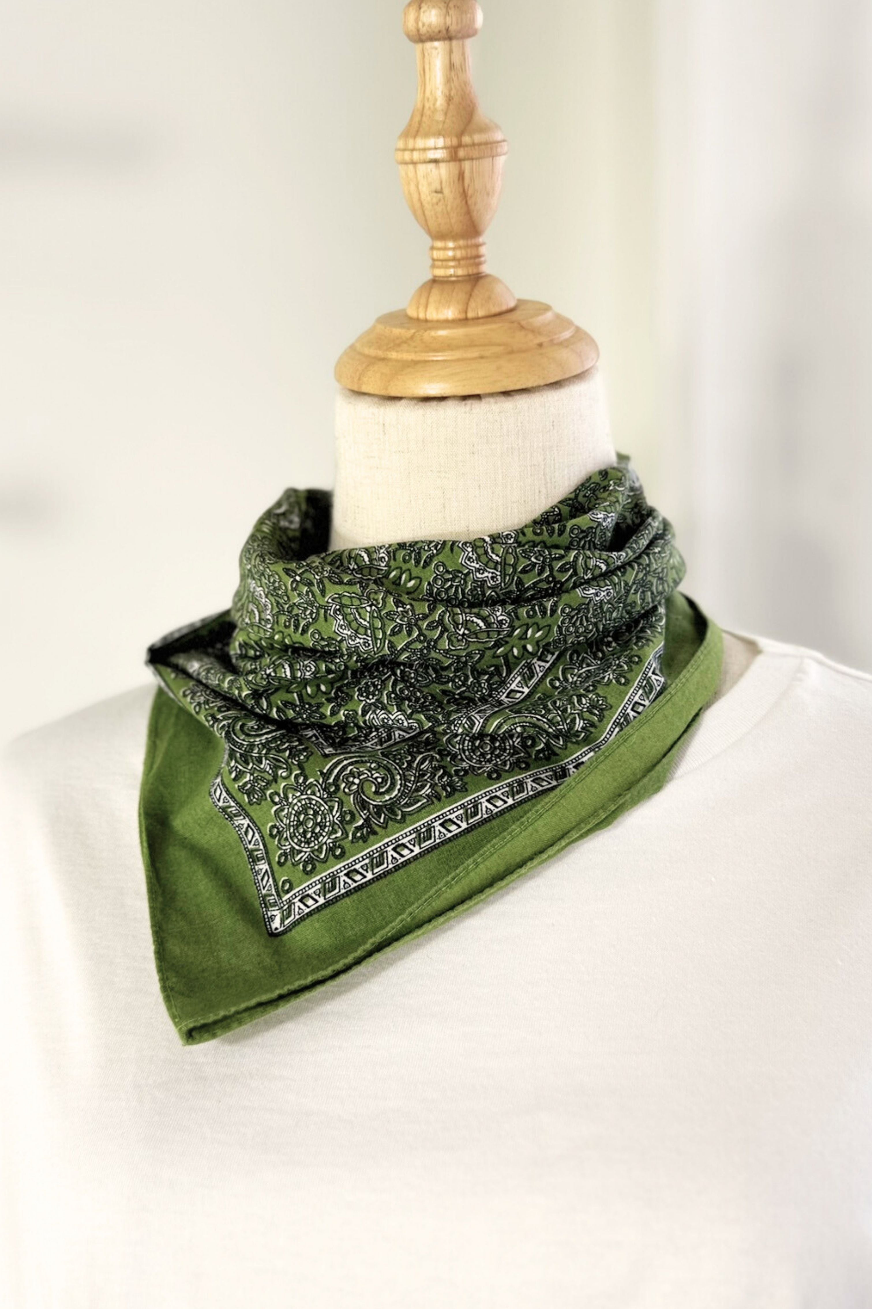 Bandana coton vert et blanc