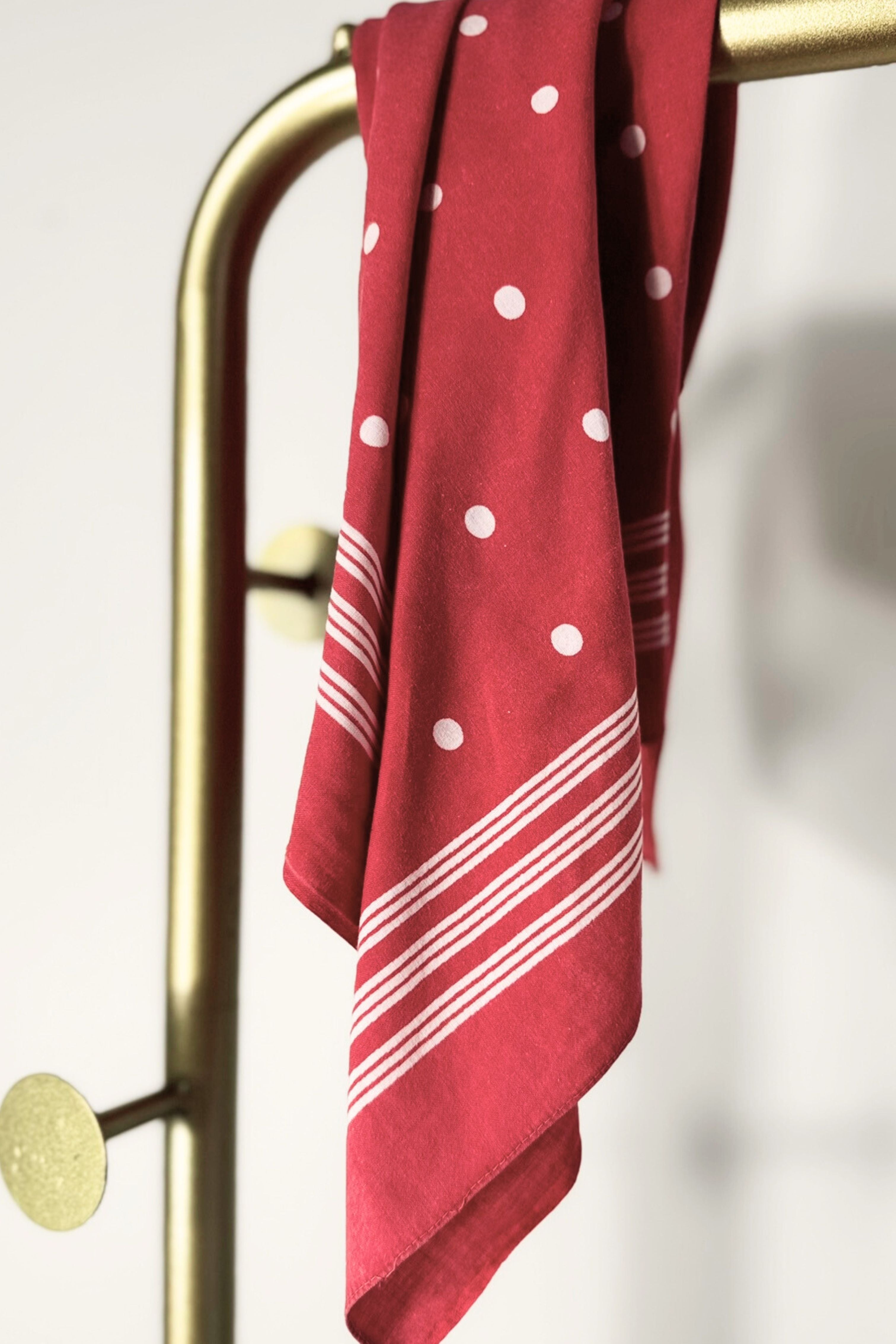 Bandana coton rose à pois blancs