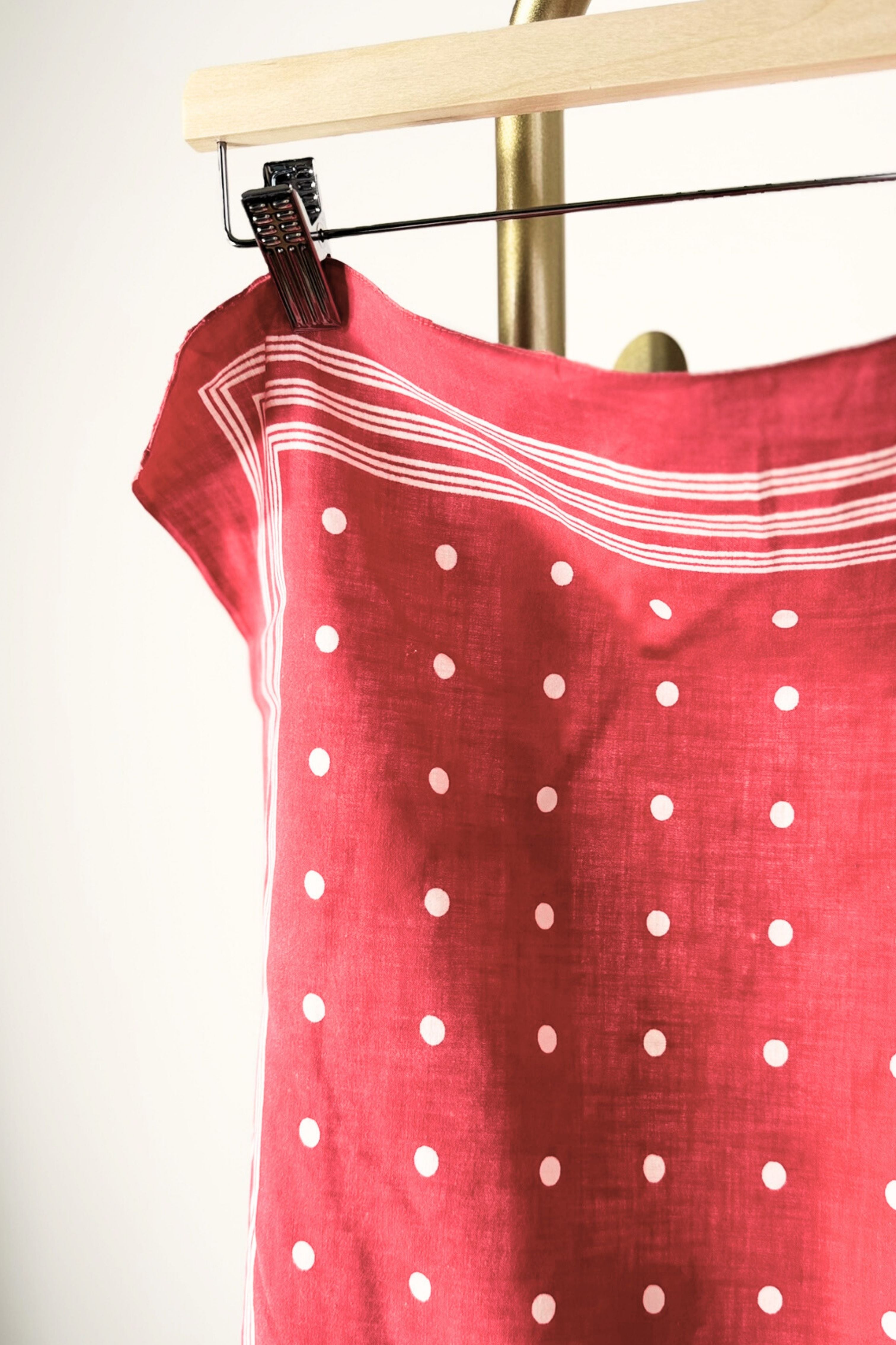 Bandana coton rose à pois blancs