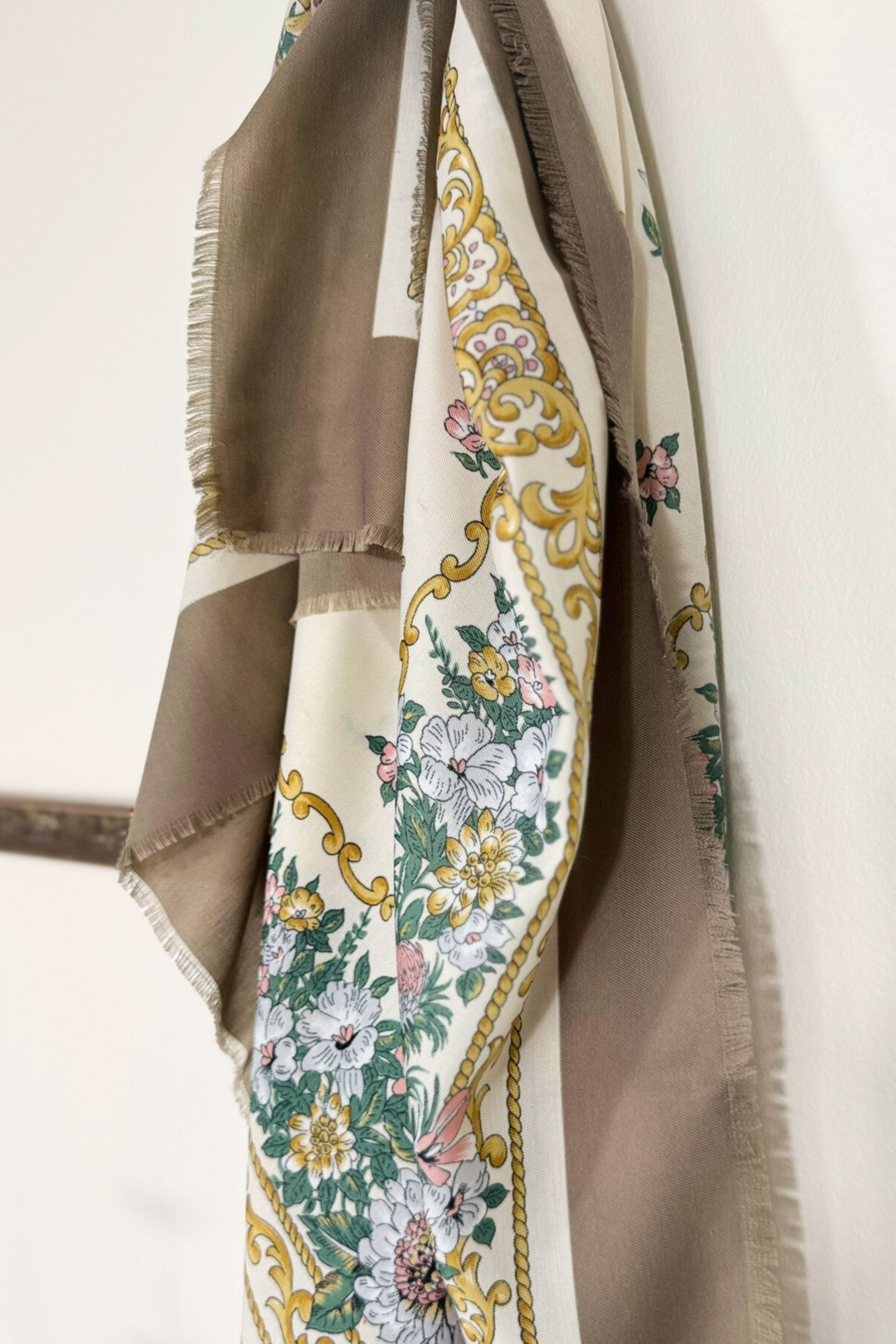 Green floral print silk scarf
