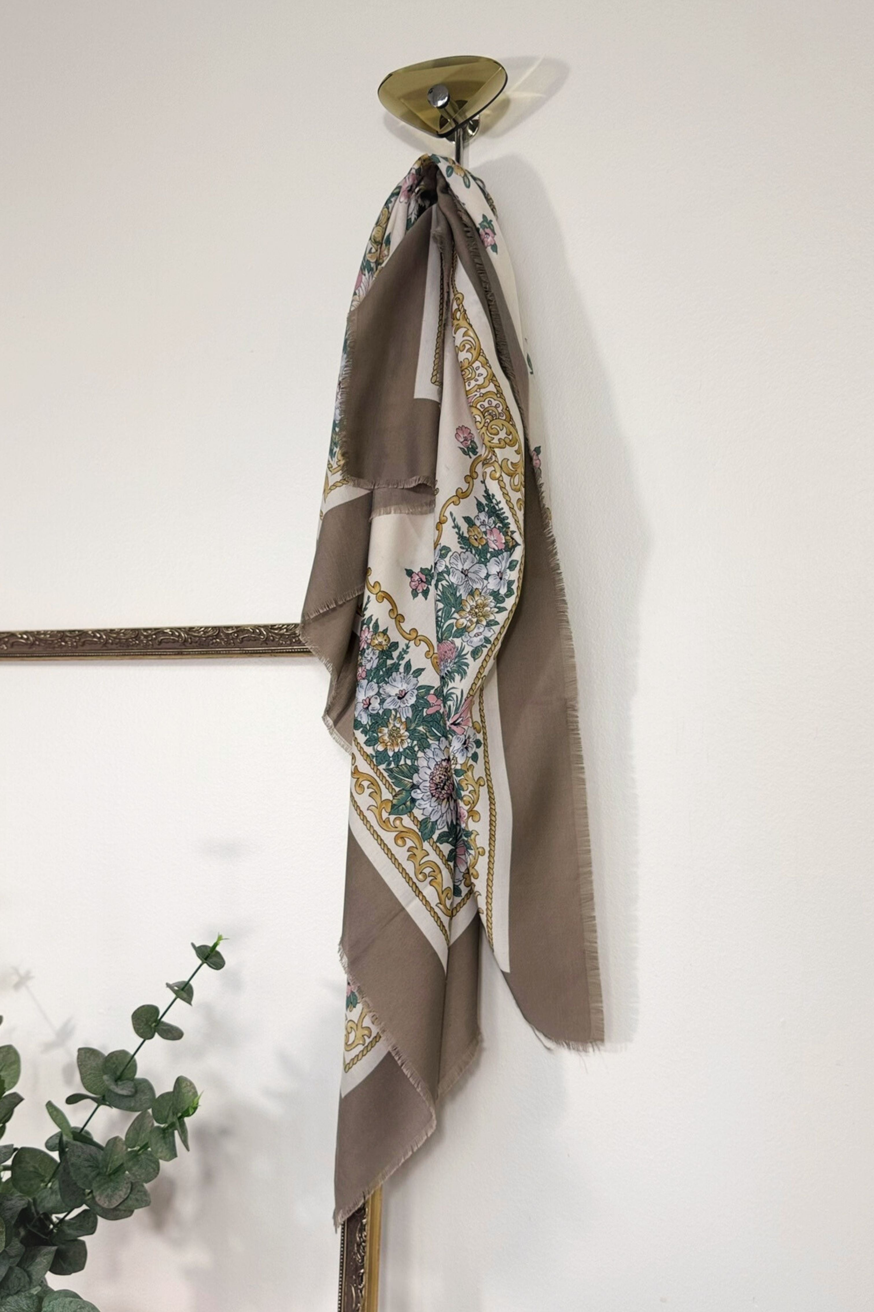 Green floral print silk scarf
