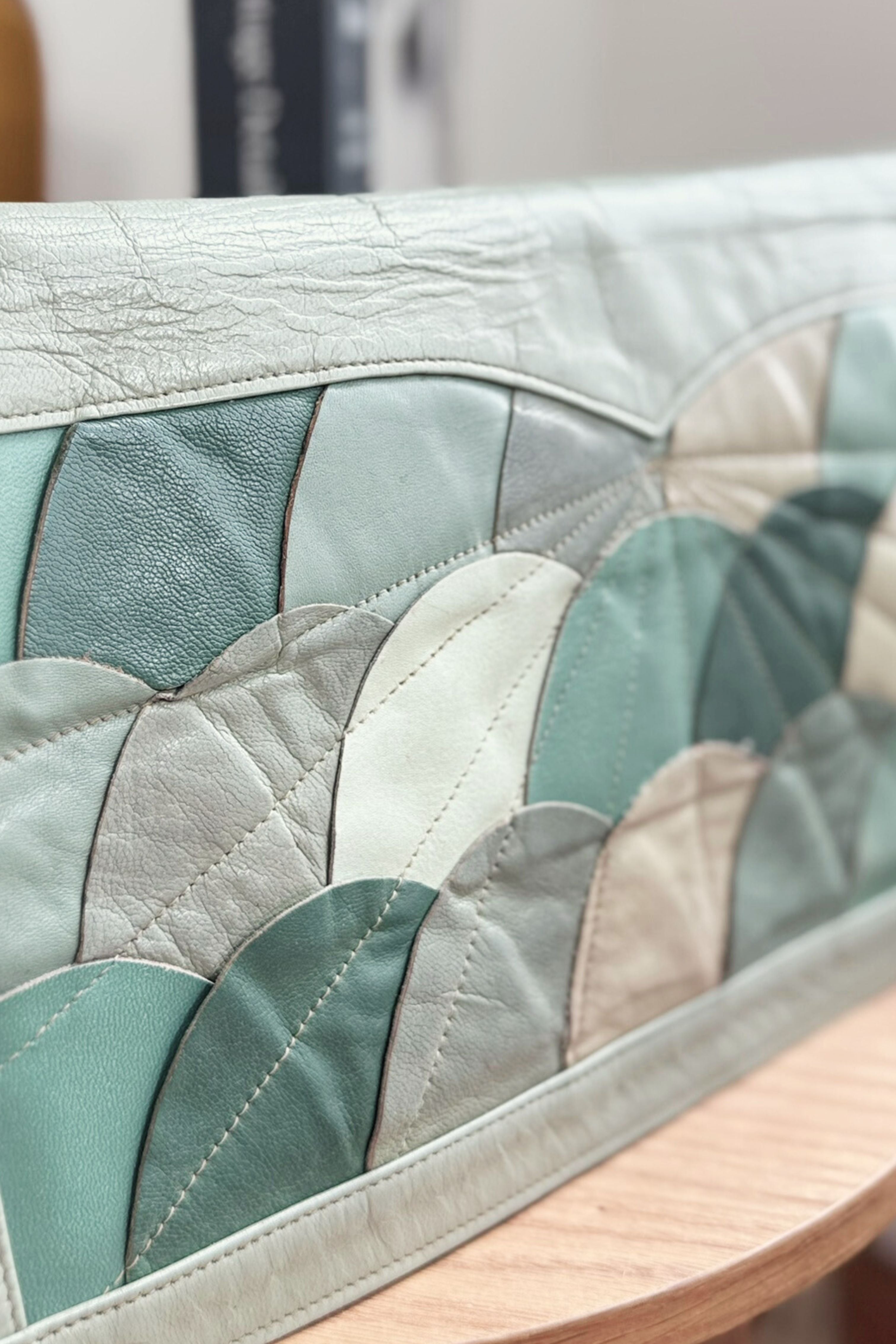 Sac pochette patchwork en cuir vert jade