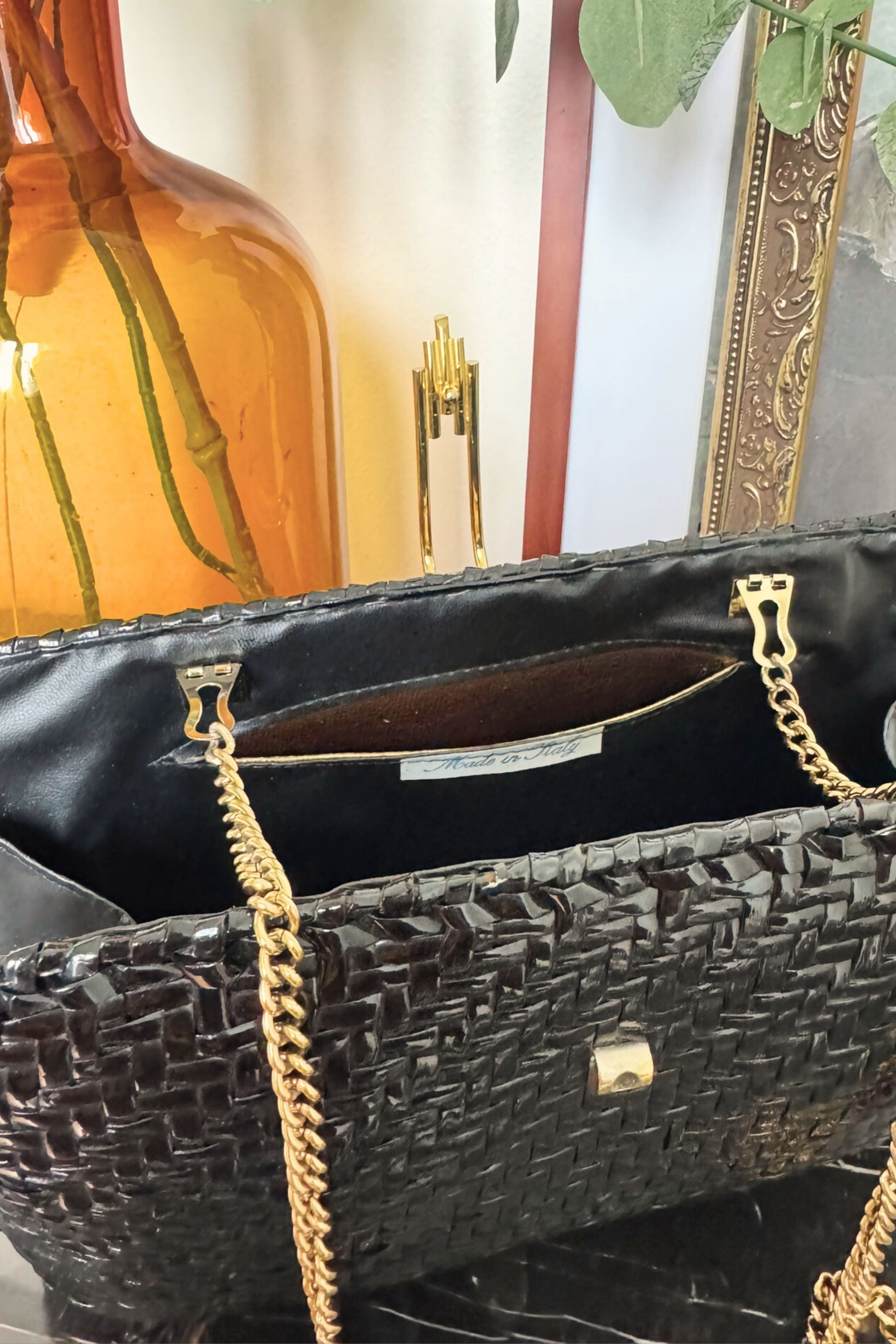 Brown Glazed Braided Leather Handbag