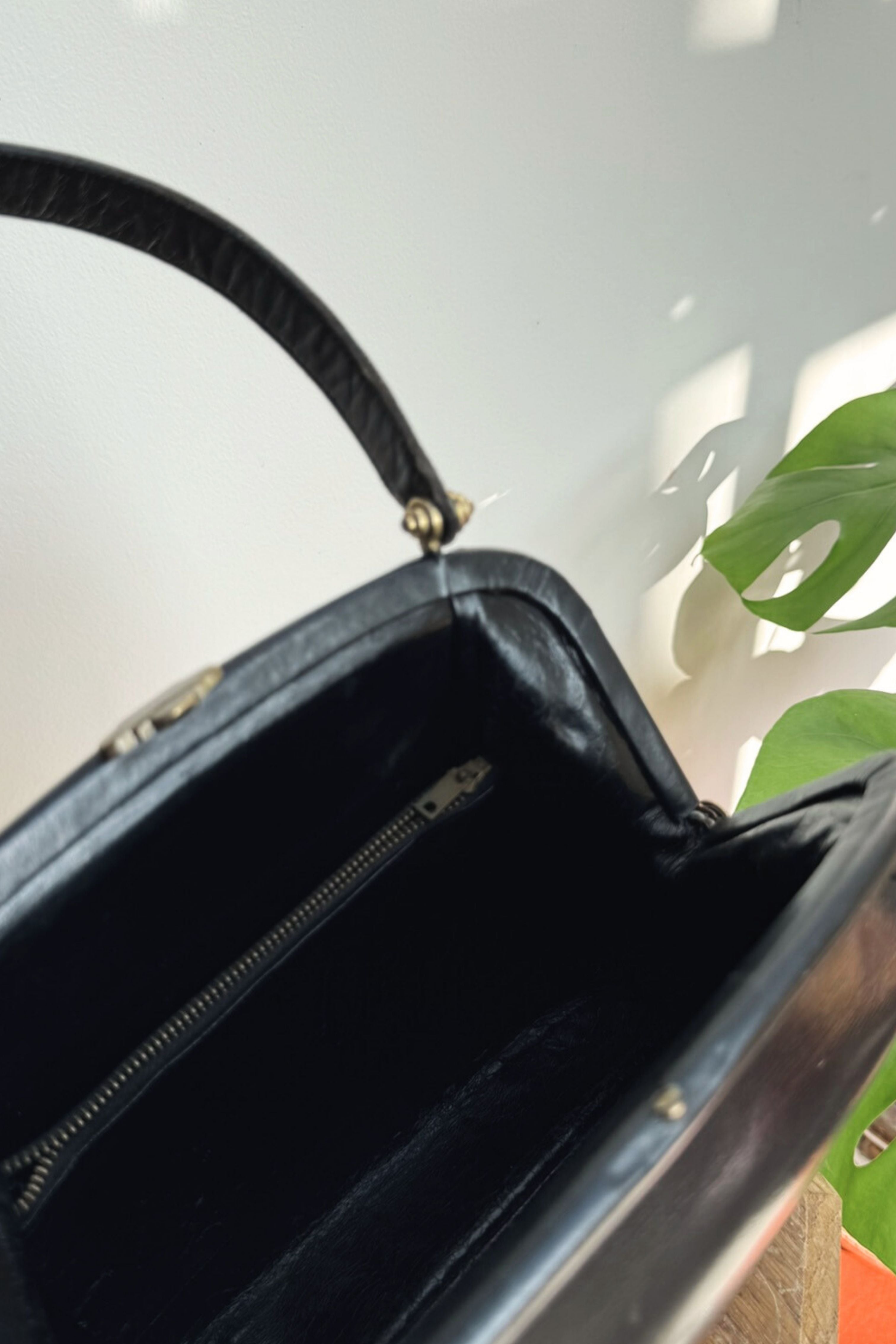 Black leather handbag