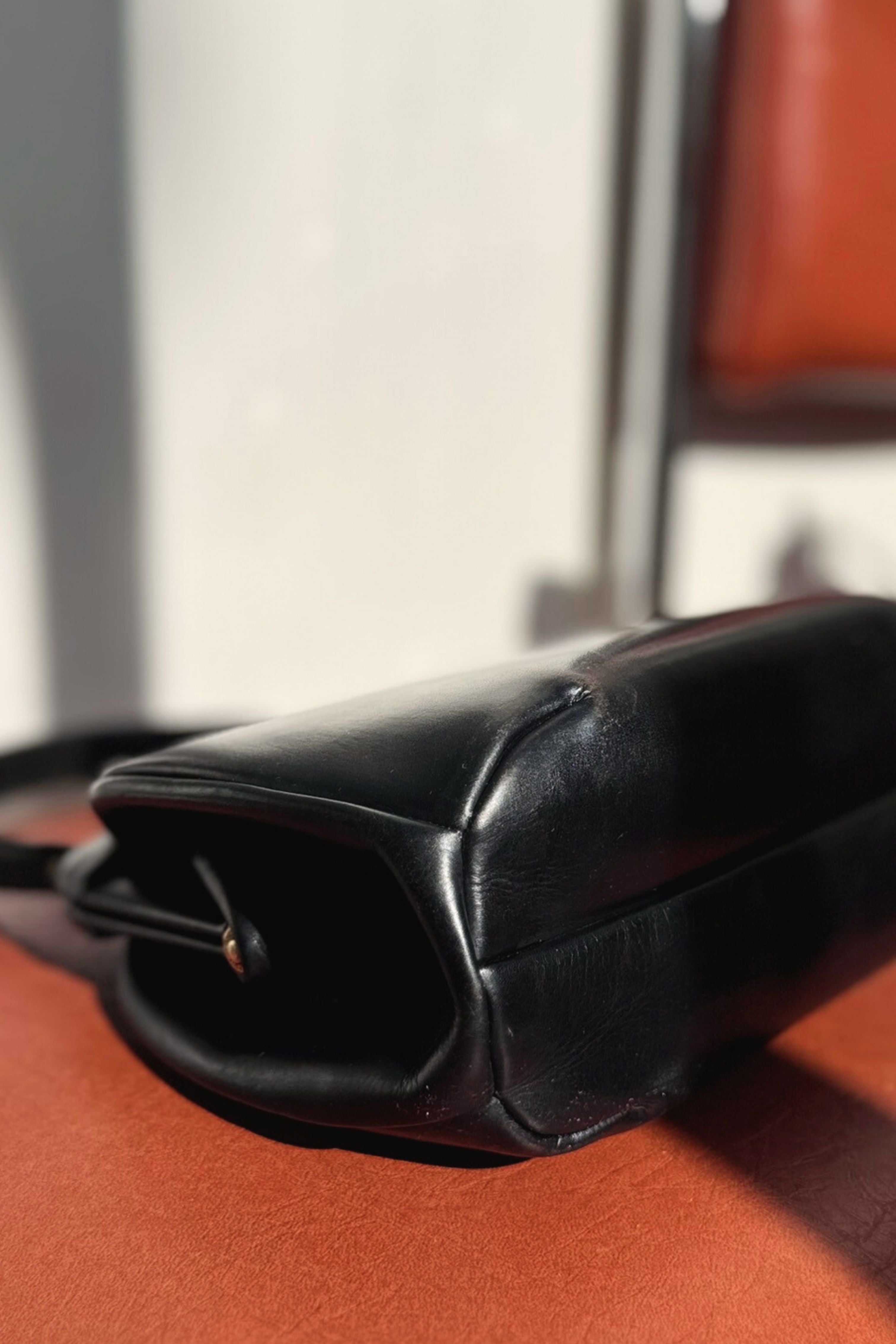 Black leather handbag