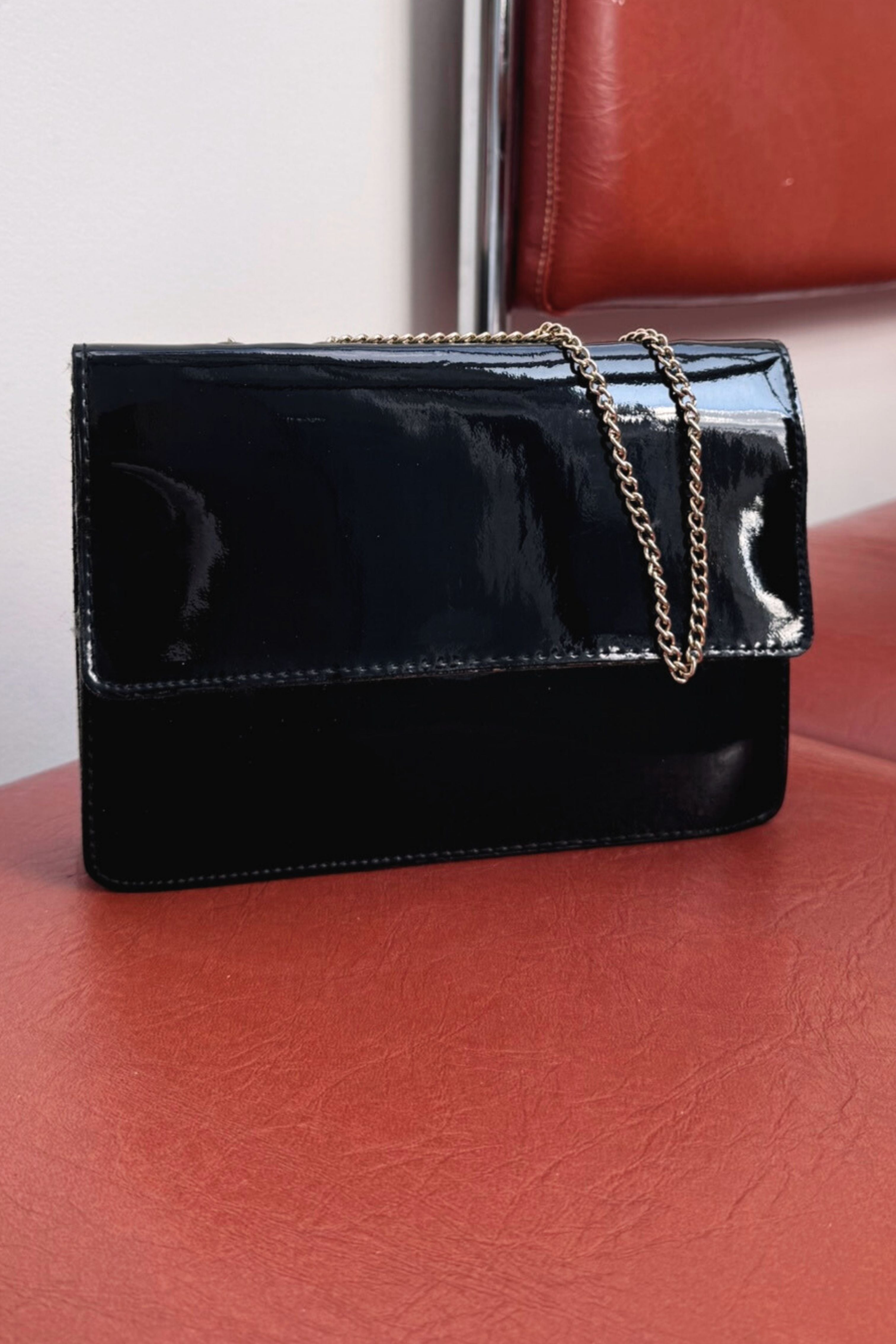 Black leather handbag