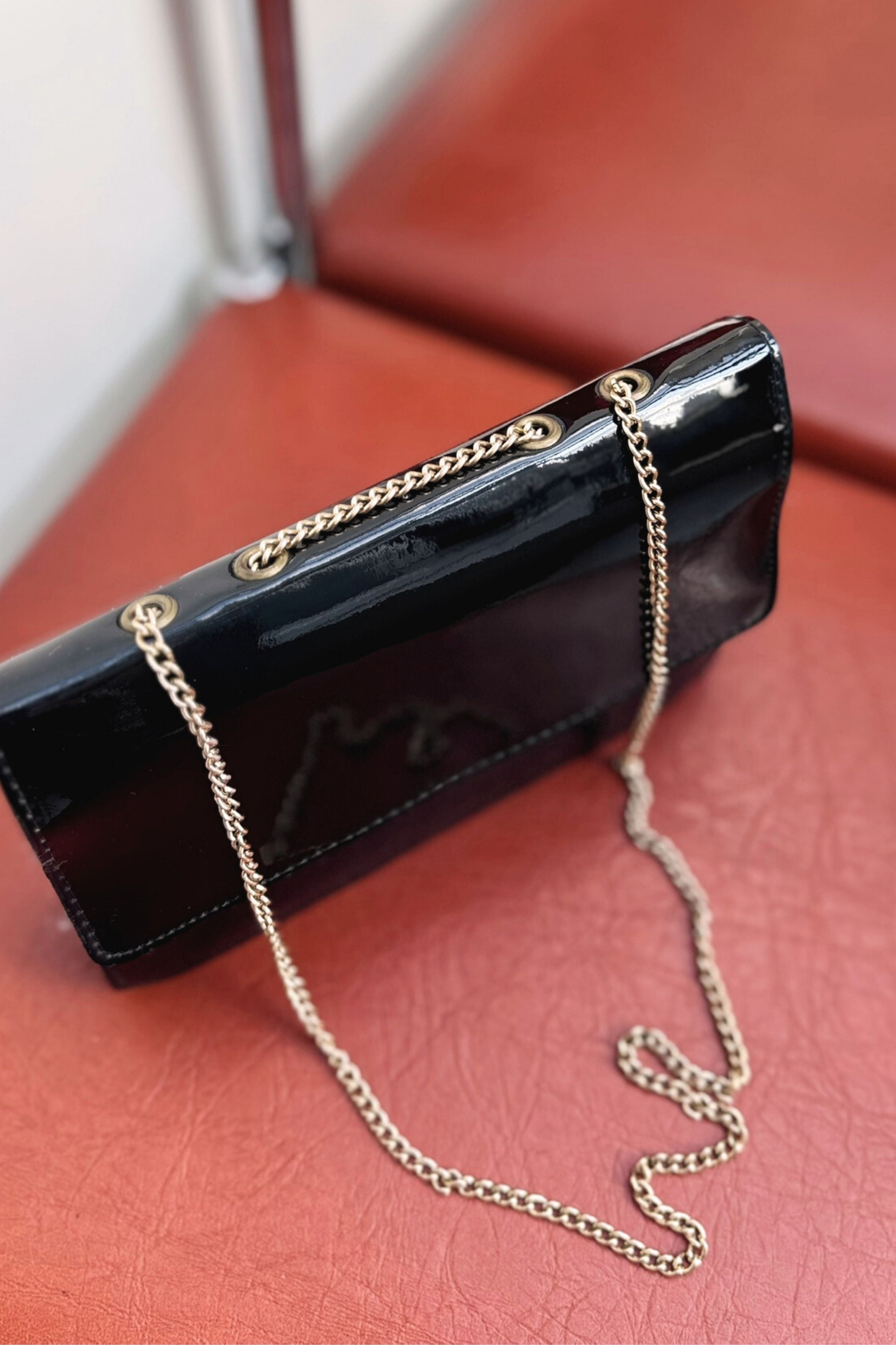 Black leather handbag
