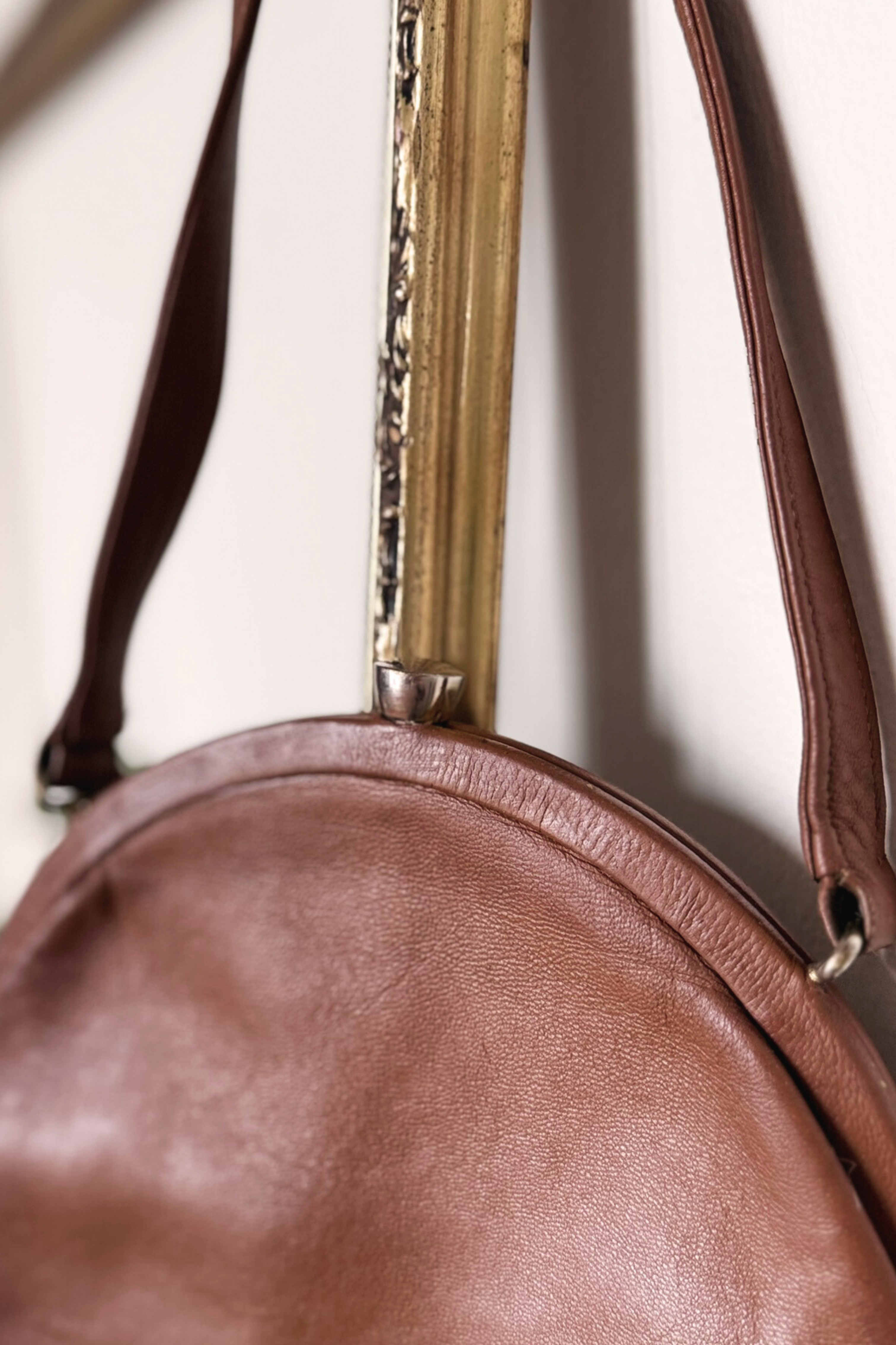 Brown crocodile patchwork leather handbag