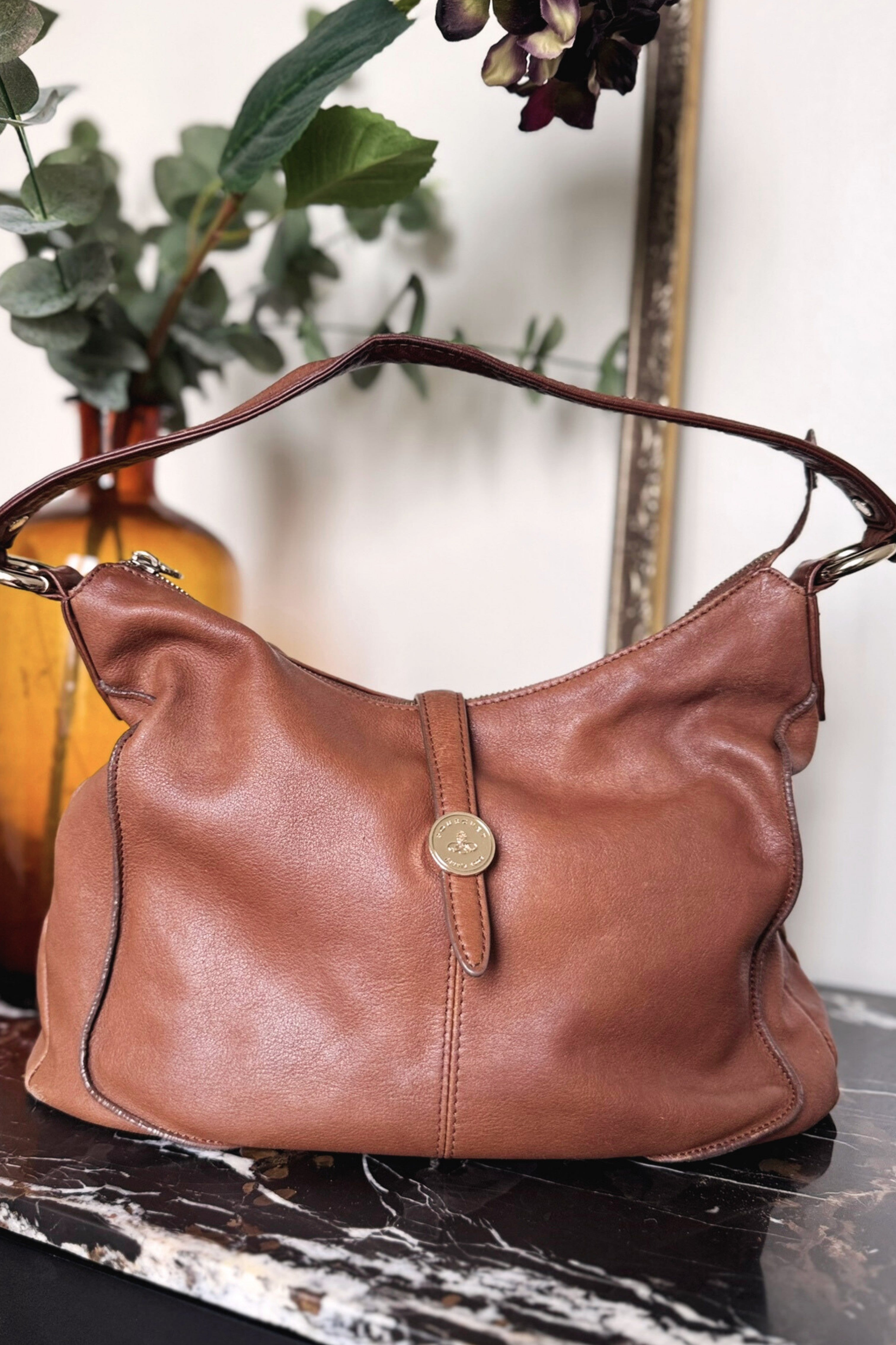 Sac à main POURCHET en cuir souple camel