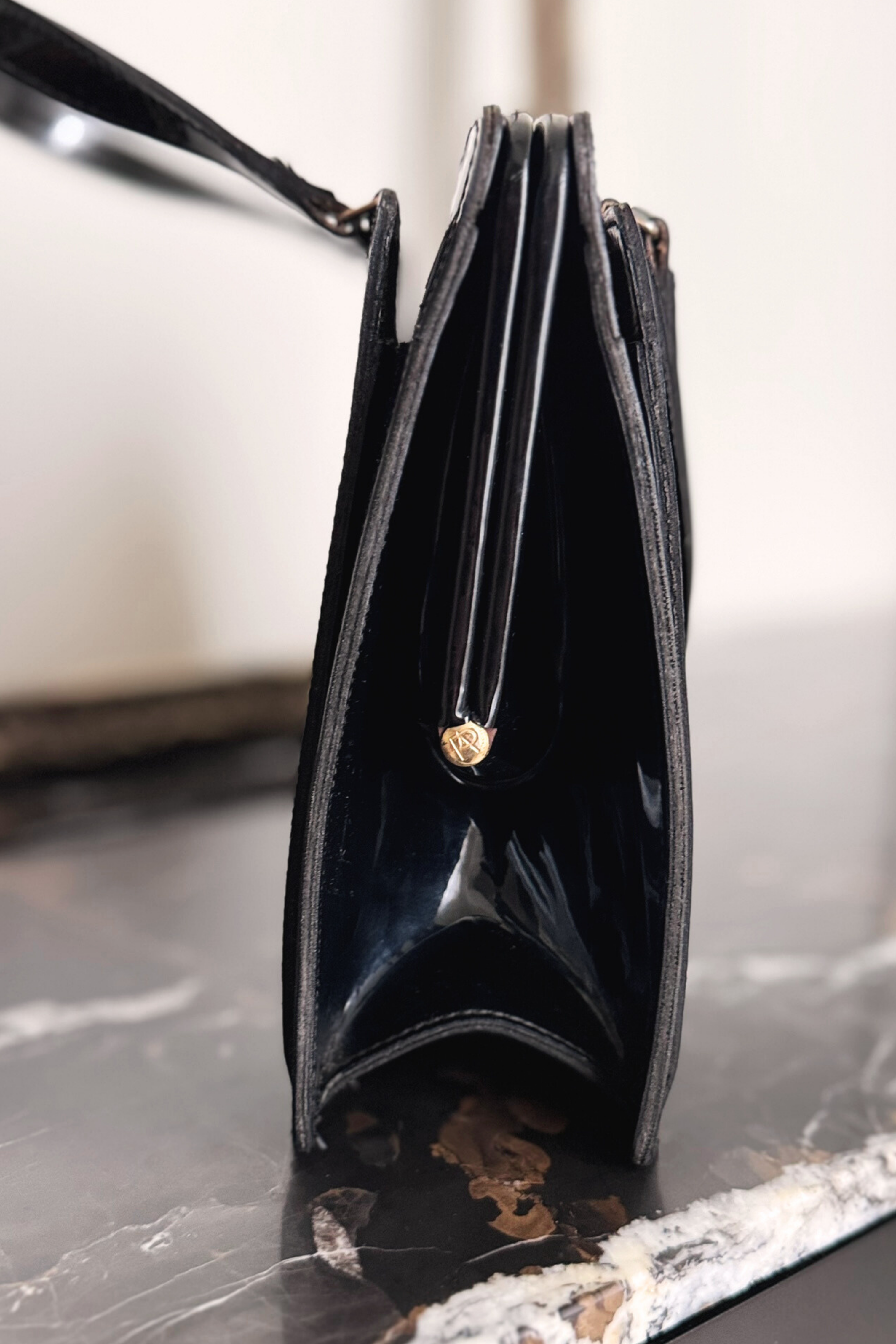 Black leather handbag