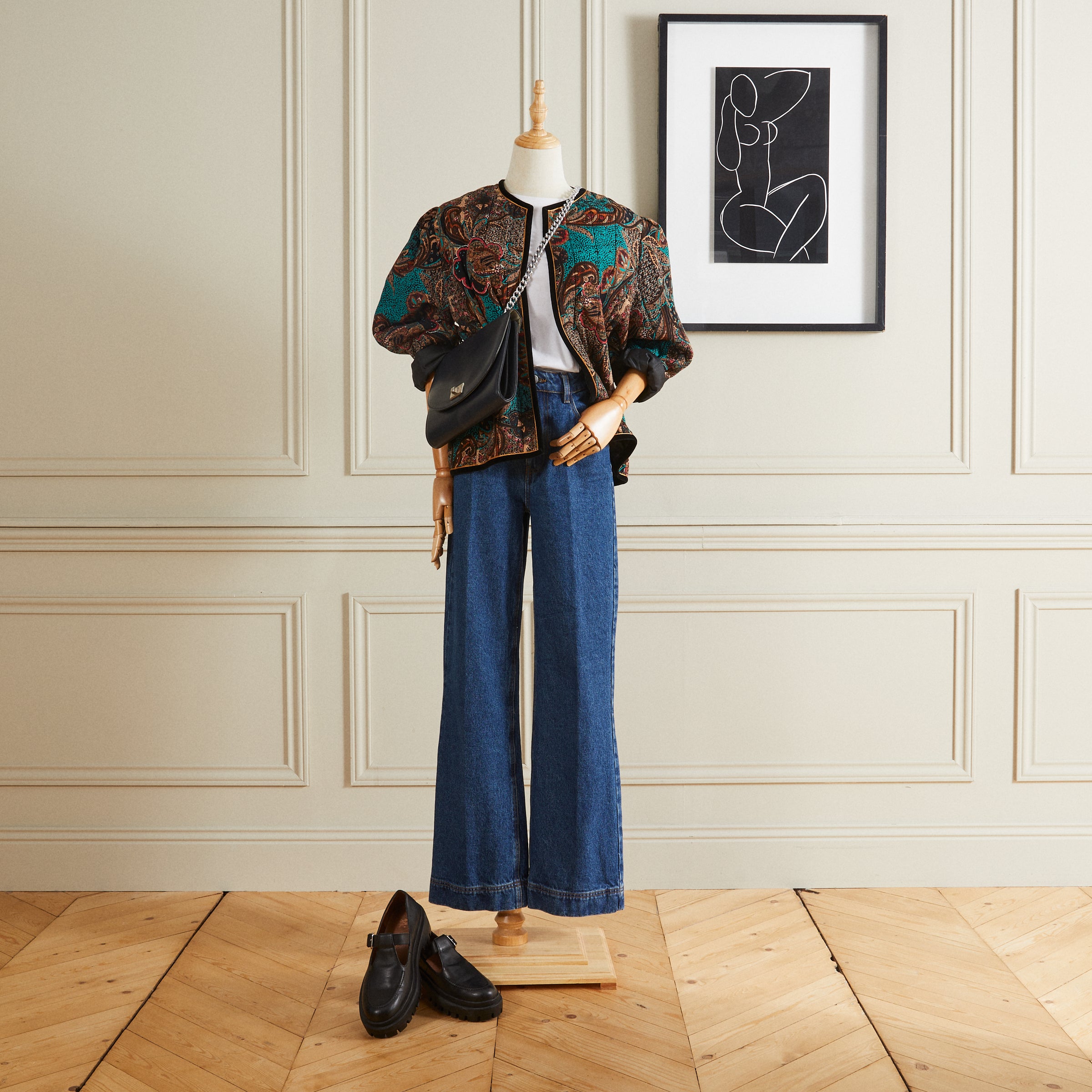Sac à main cuir avec chaîne marine