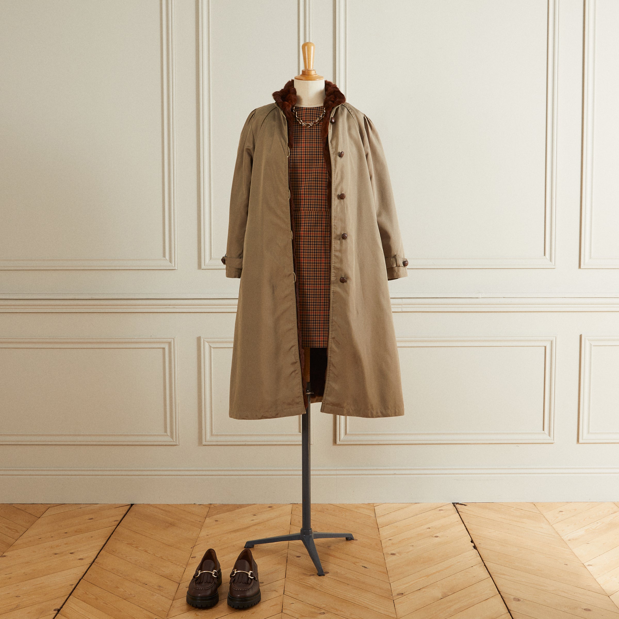 Trench doublure fourrure kaki