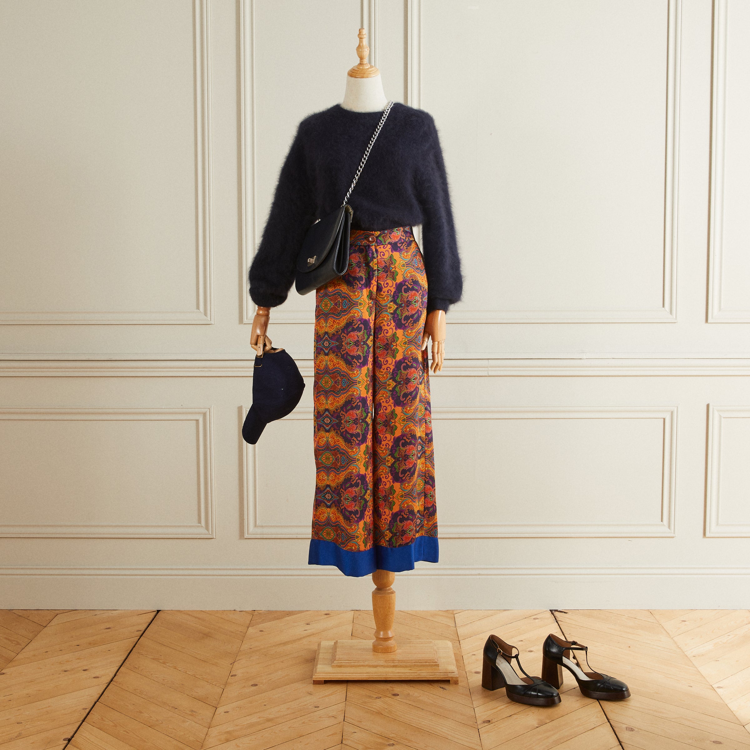 Pantalon palazzo à motifs orange