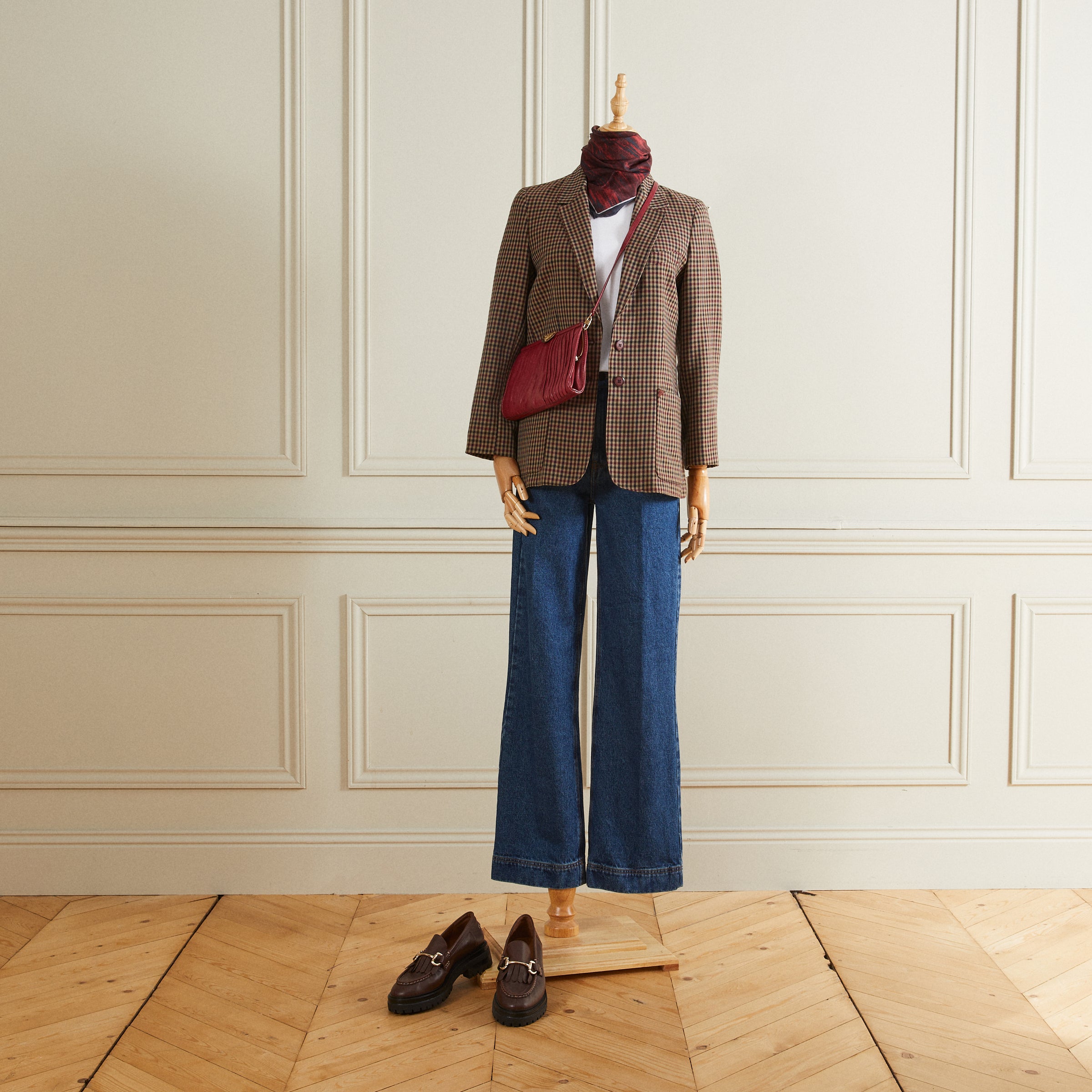 Veste de tailleur à carreaux beige