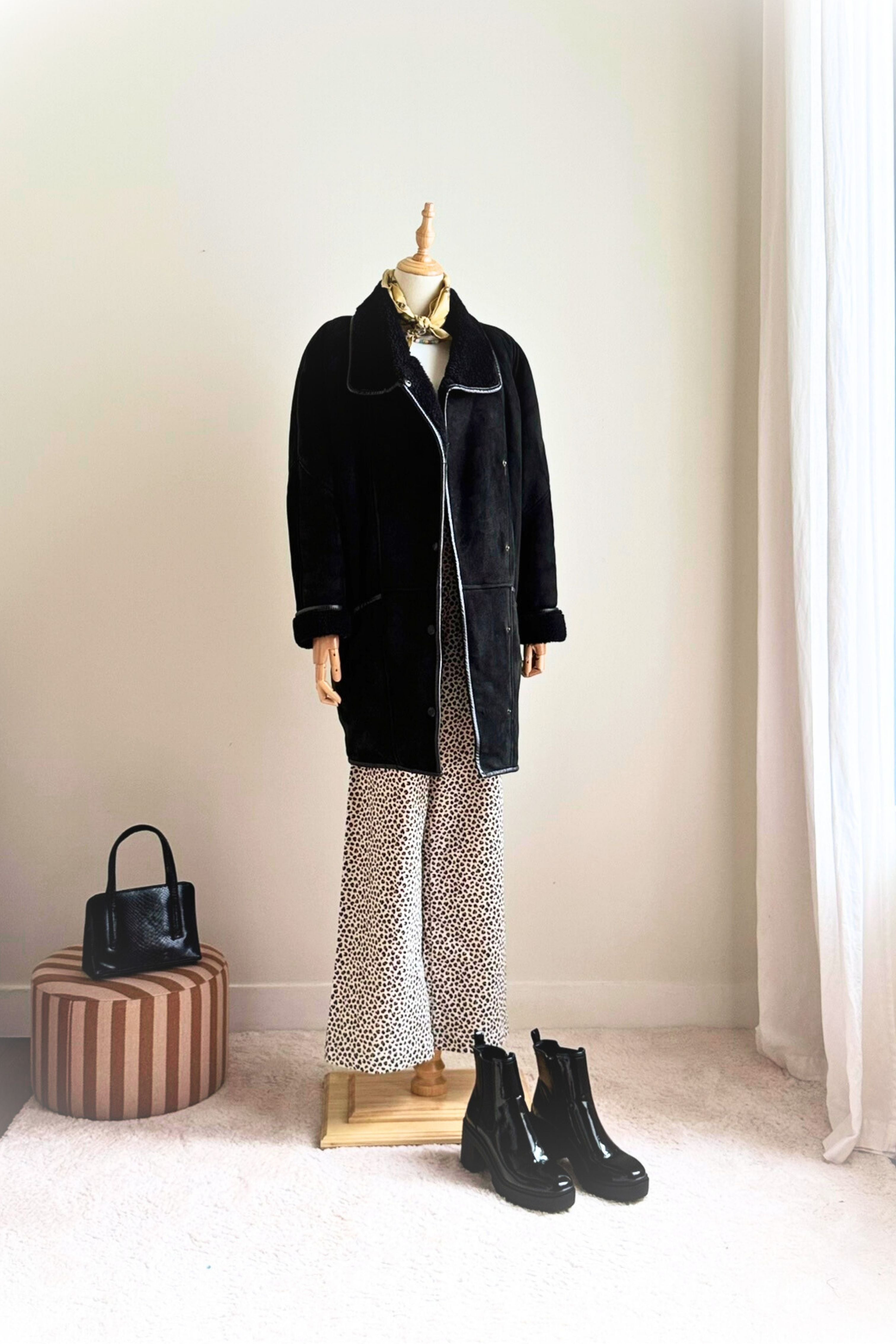 Manteau peau lainée noir