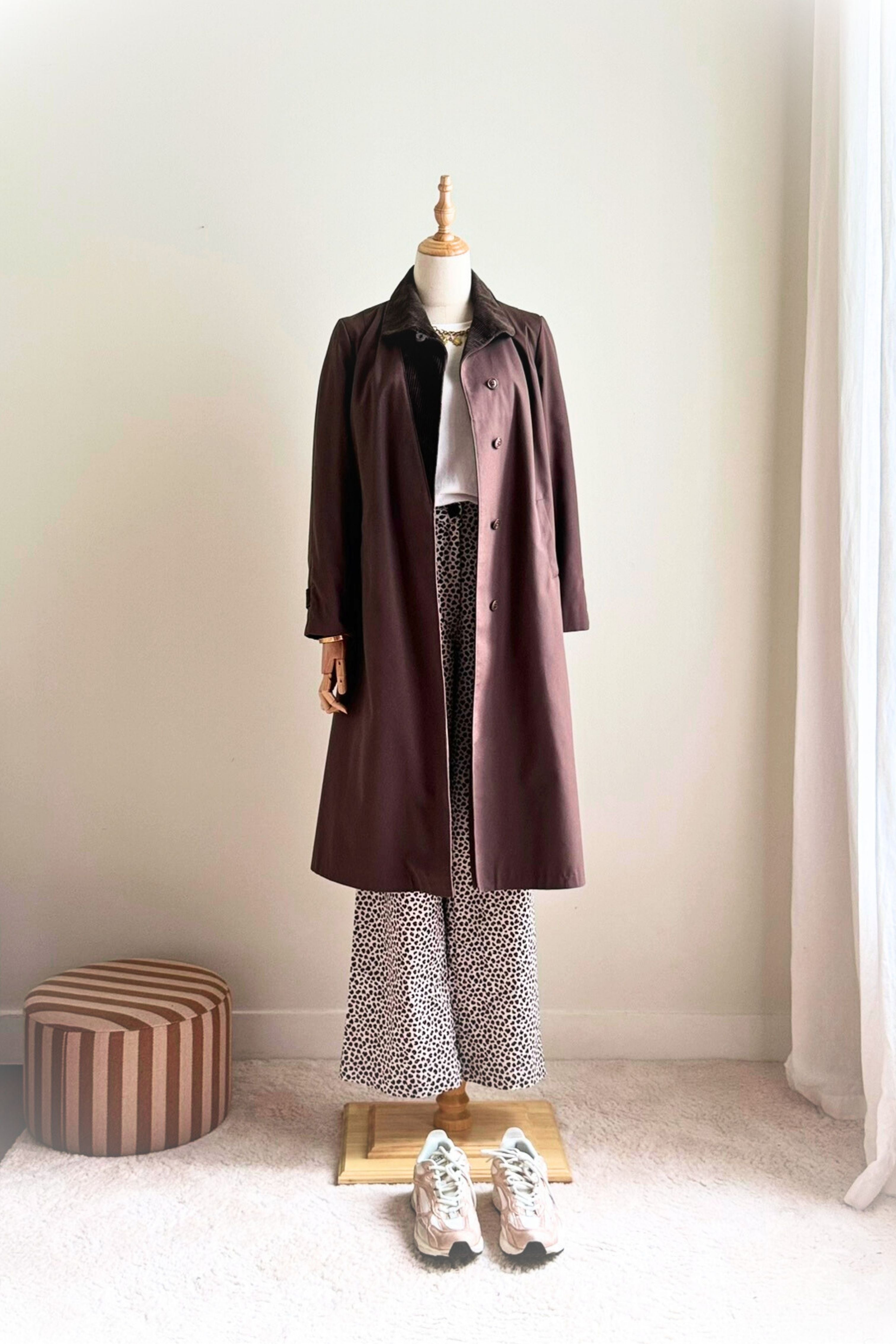 Trench trapèze col velours marron