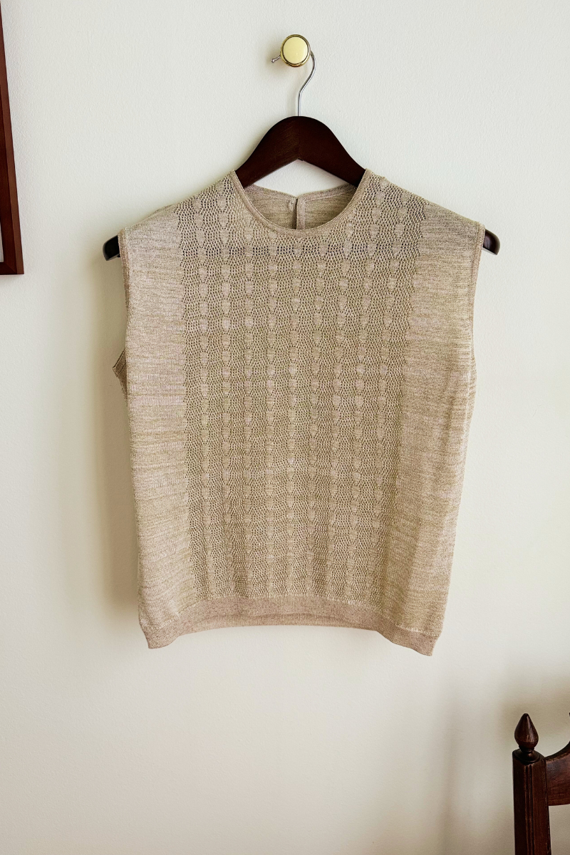 Top en maille ajourée pailleté beige