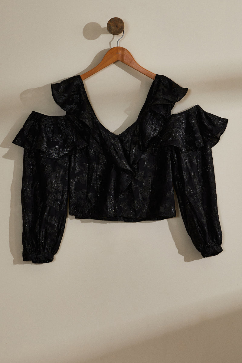 Blouse cropped à paillettes noire