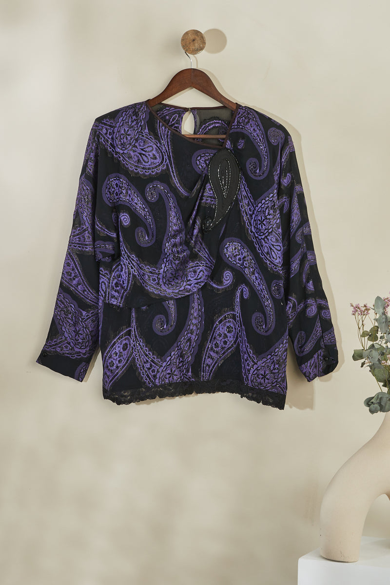 Blouse cachemire à paillettes violette