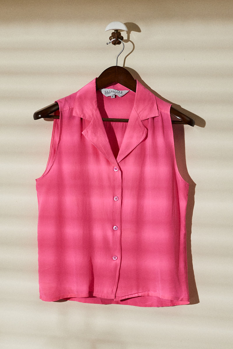 Chemise courte en soie rose fluo