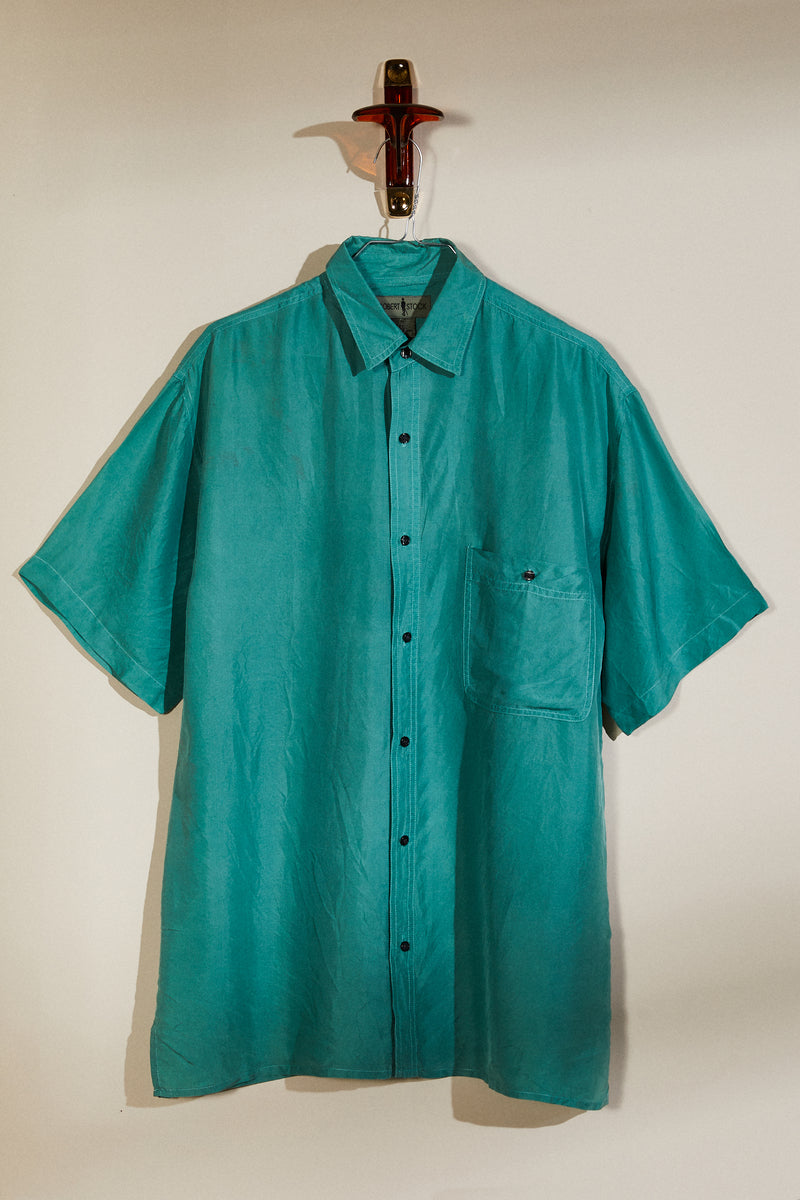 Chemise droite en soie verte