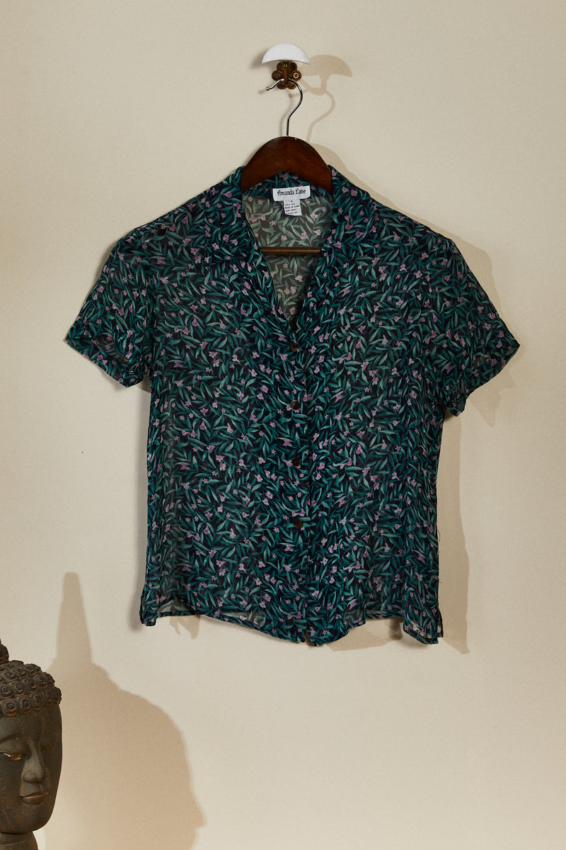 Chemise en soie à fleurs verte