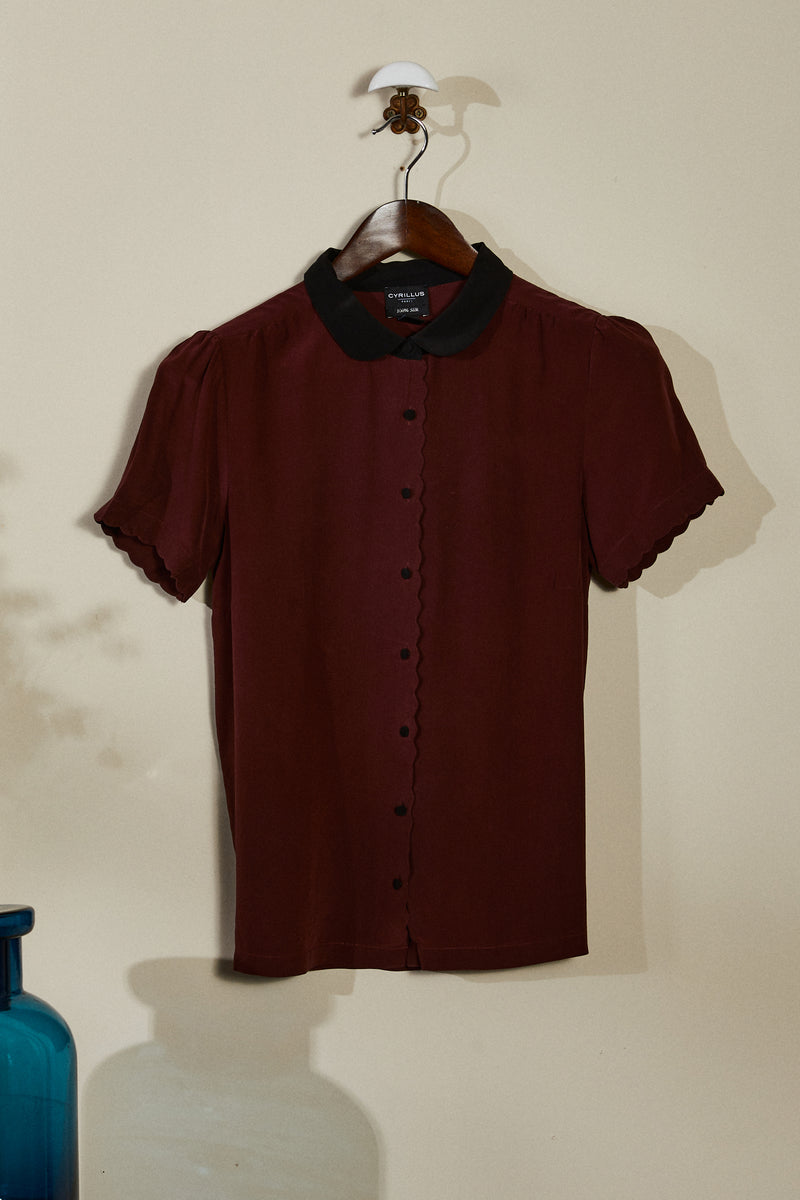 Chemise en soie bordeaux