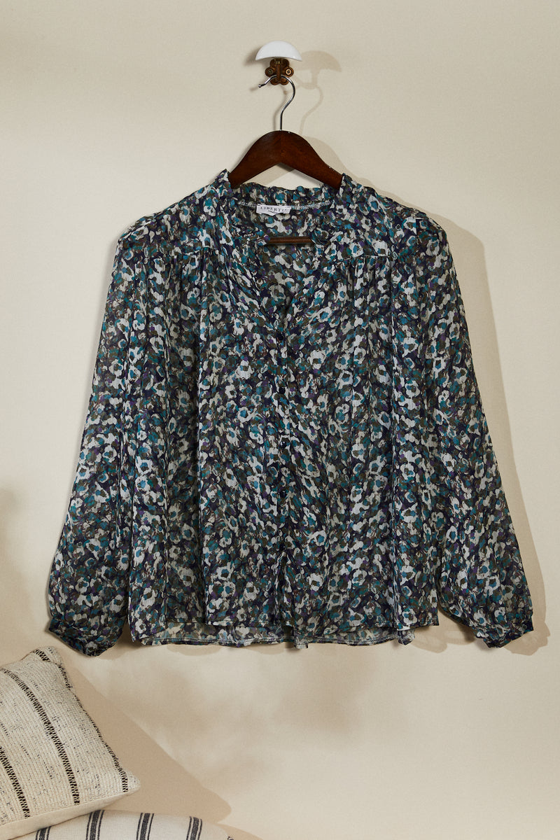 Chemise ample à fleurs bleue