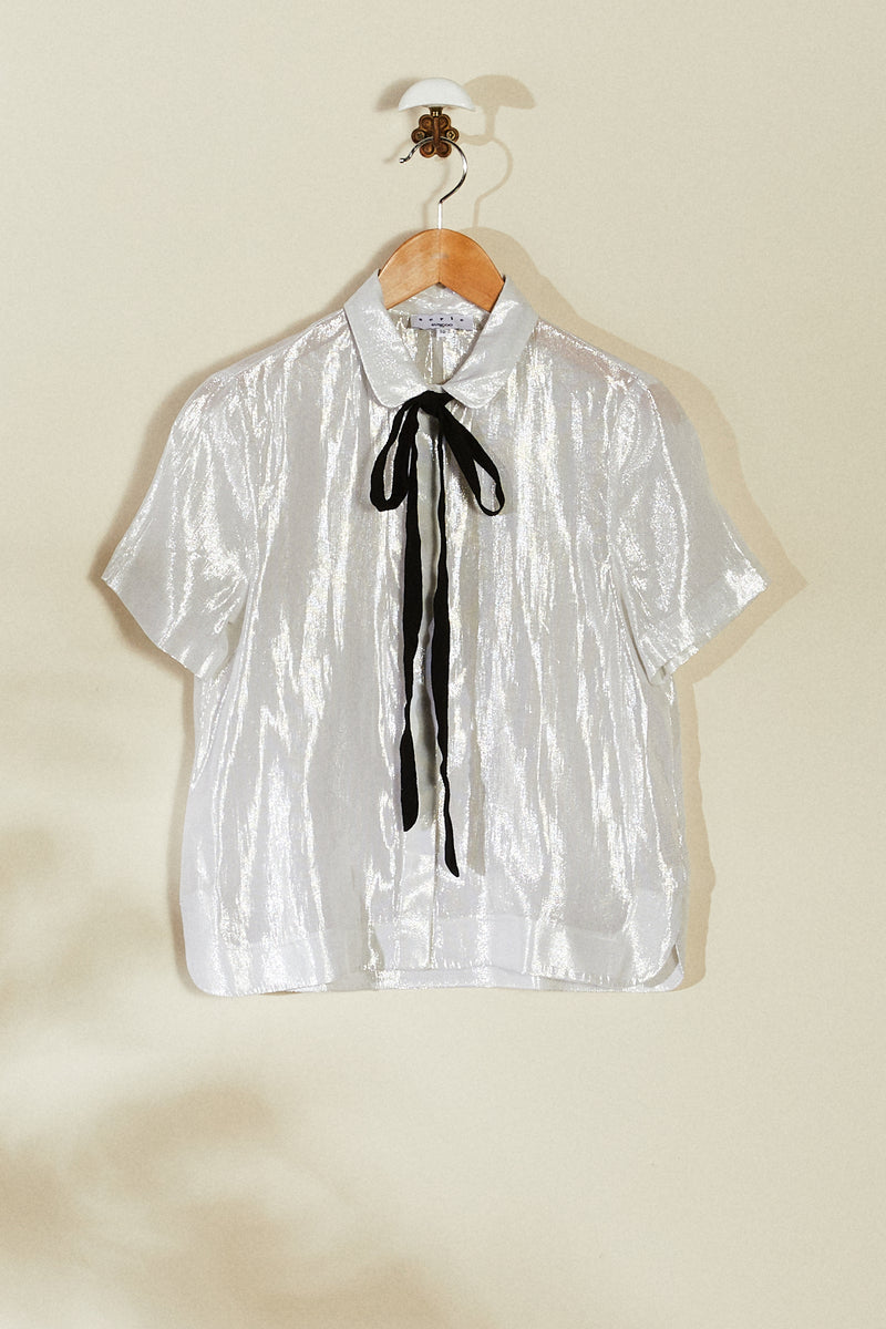 Chemise en soie à lavallière argent