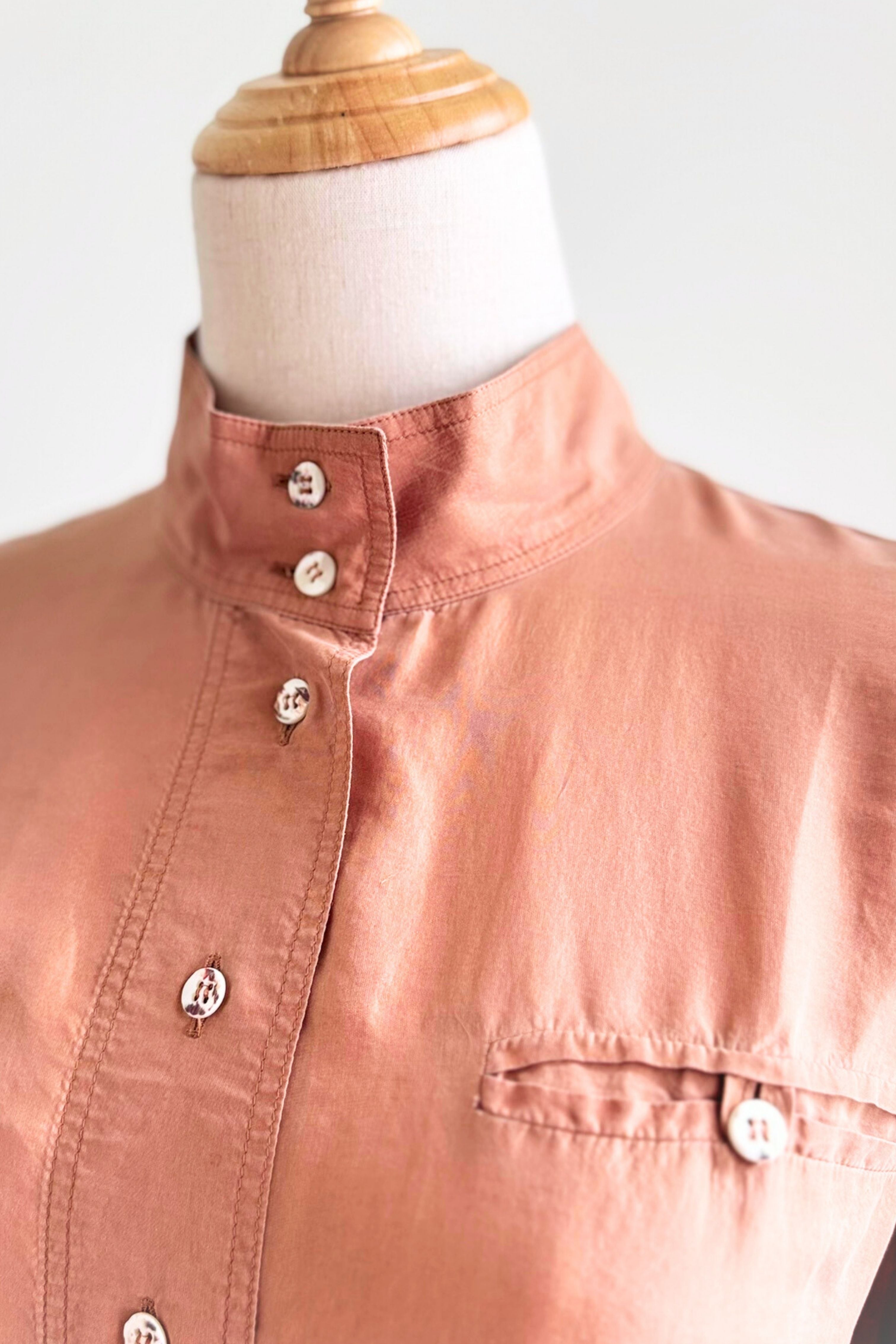 Camel high collar silk blouse