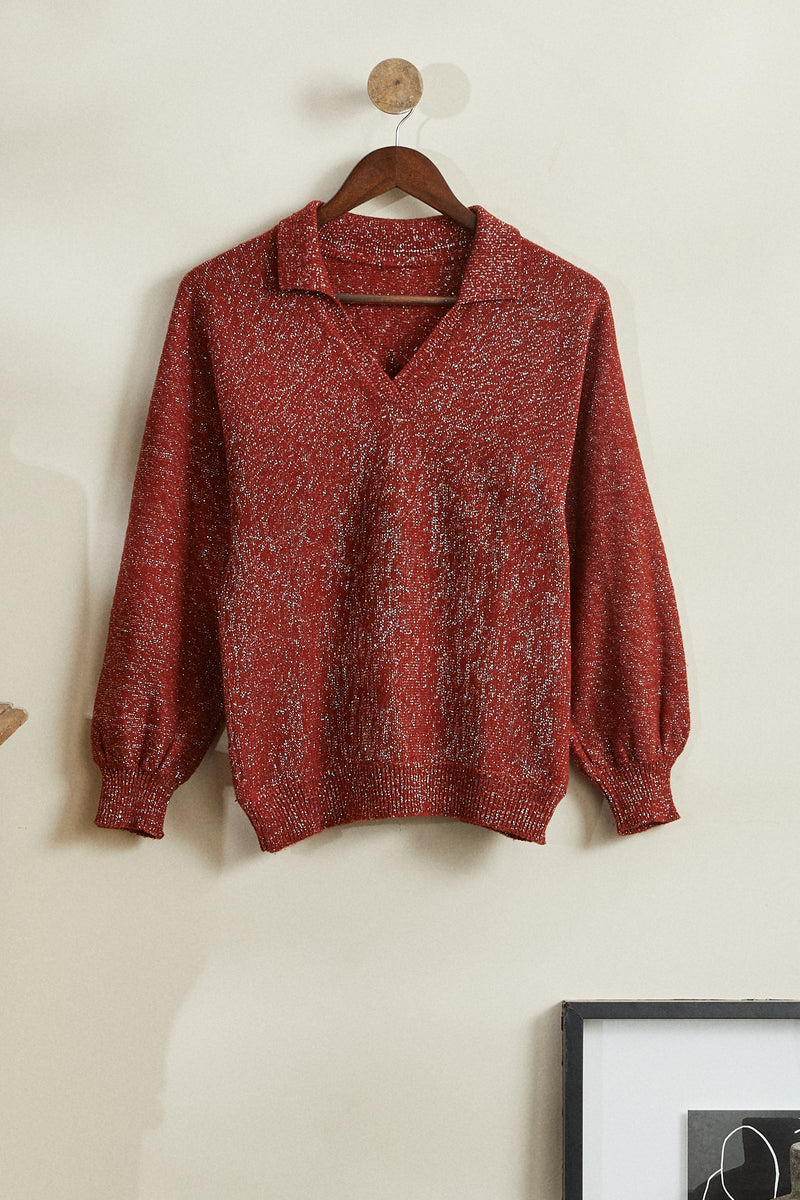 Pull en maille lurex rouge