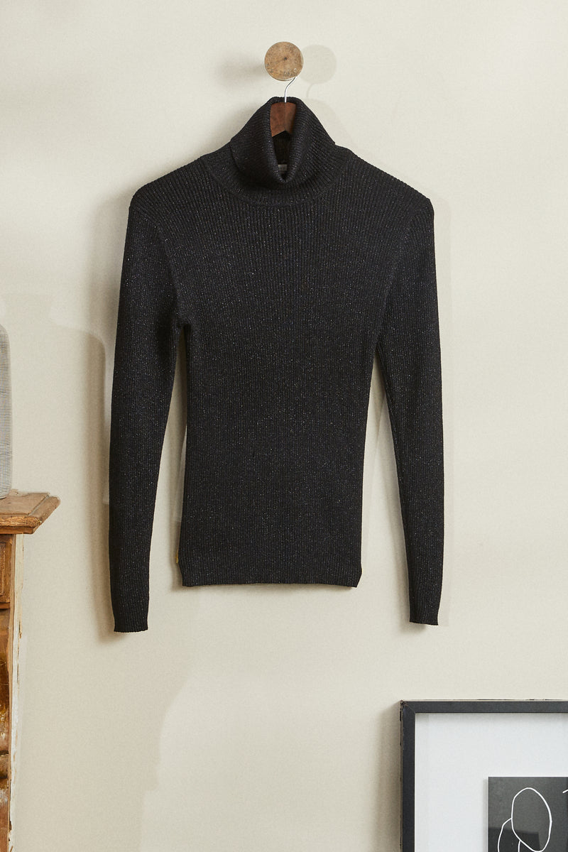 Pull fin en maille lurex noir