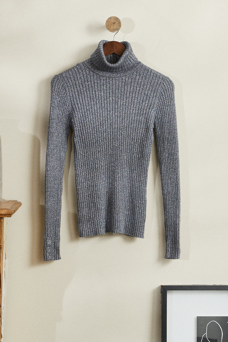 Pull fin à maille lurex gris