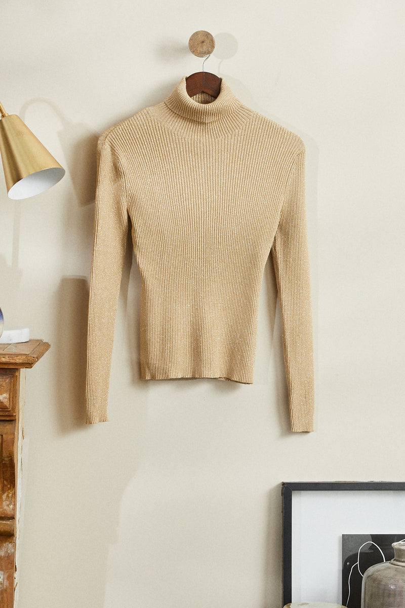 Pull fin en maille lurex beige