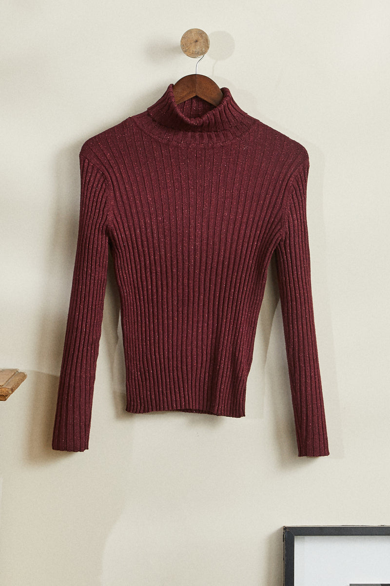 Pull fin en maille lurex bordeaux