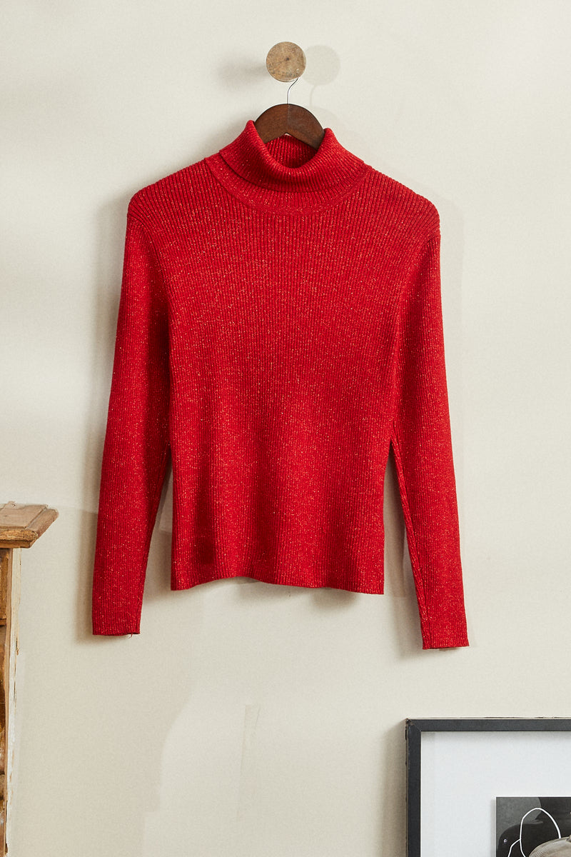 Pull fin en maille lurex rouge