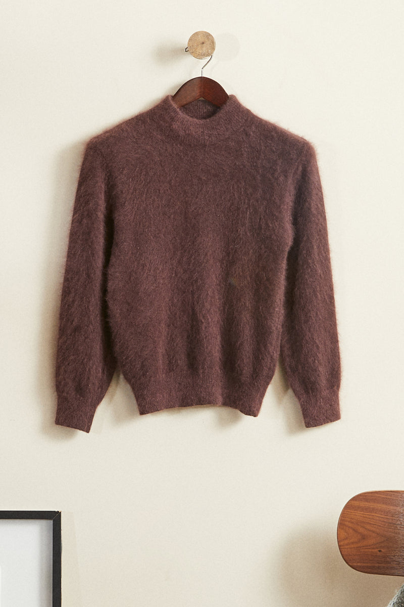 Pull col montant angora marron