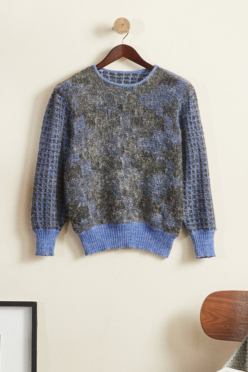 Pull en laine lurex gris et bleu