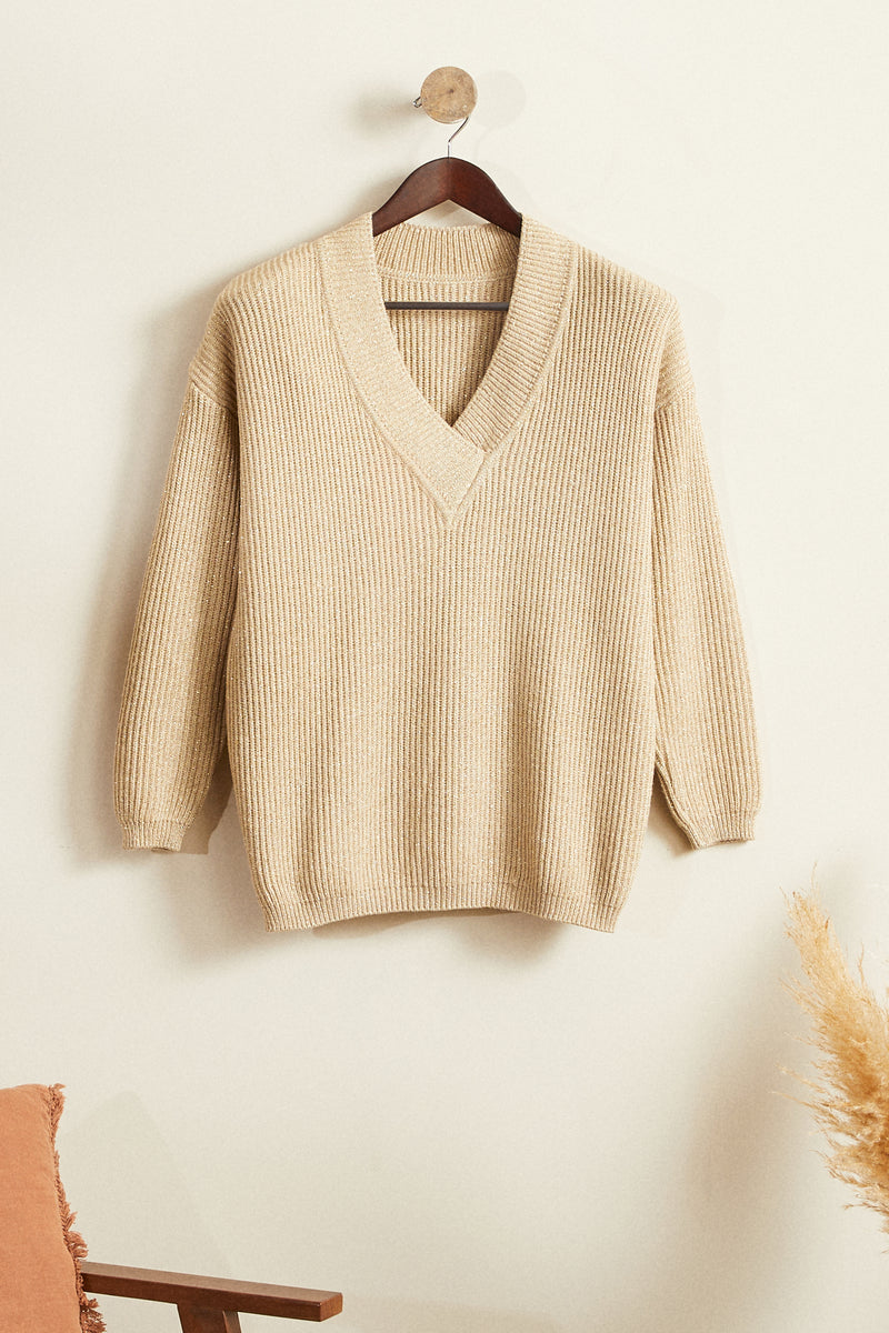 Pull maille lurex beige