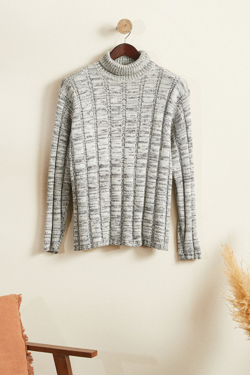 Pull laine col roulé gris