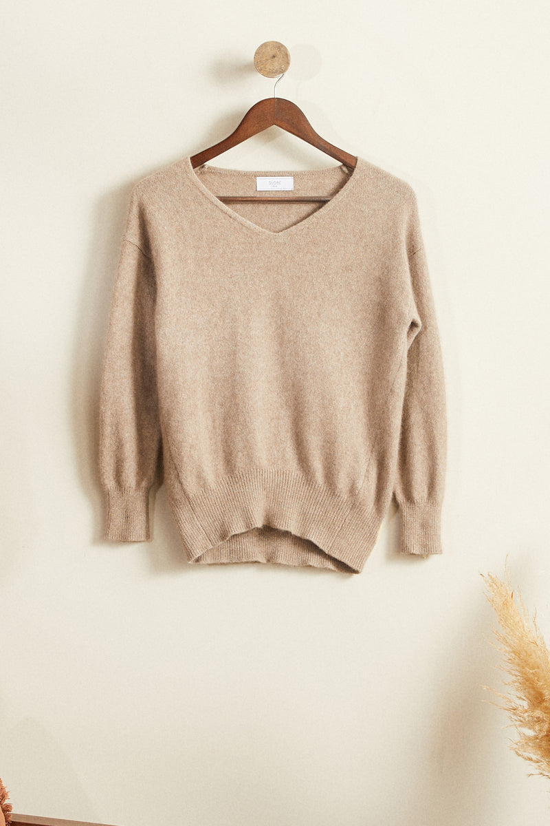 Pull en laine merinos taupe