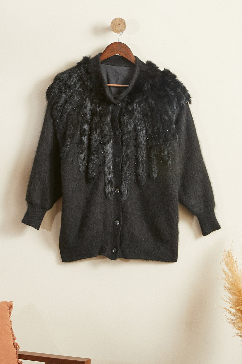 Gilet fourrure en angora noir