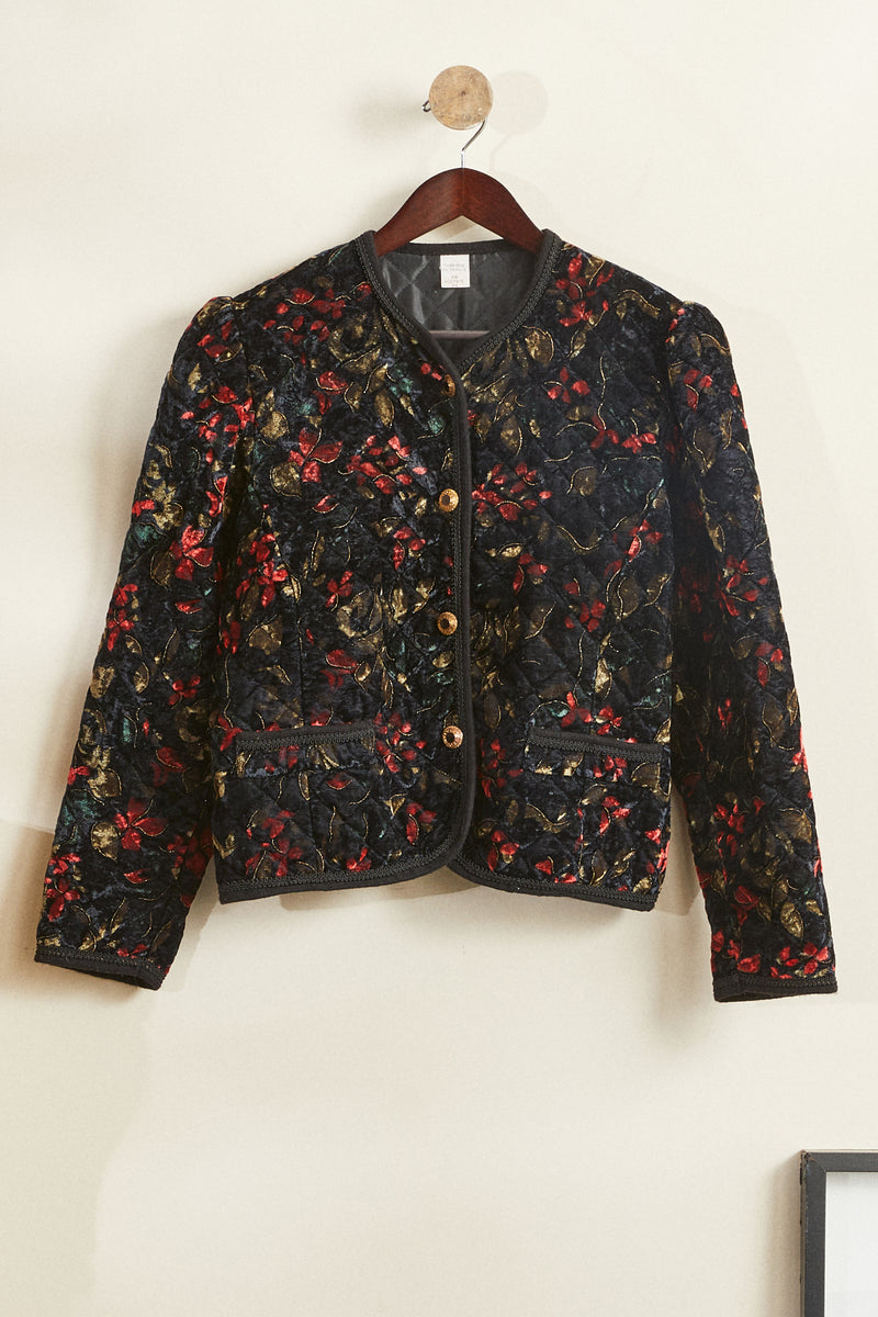 Veste matelassée velours à fleurs irisées