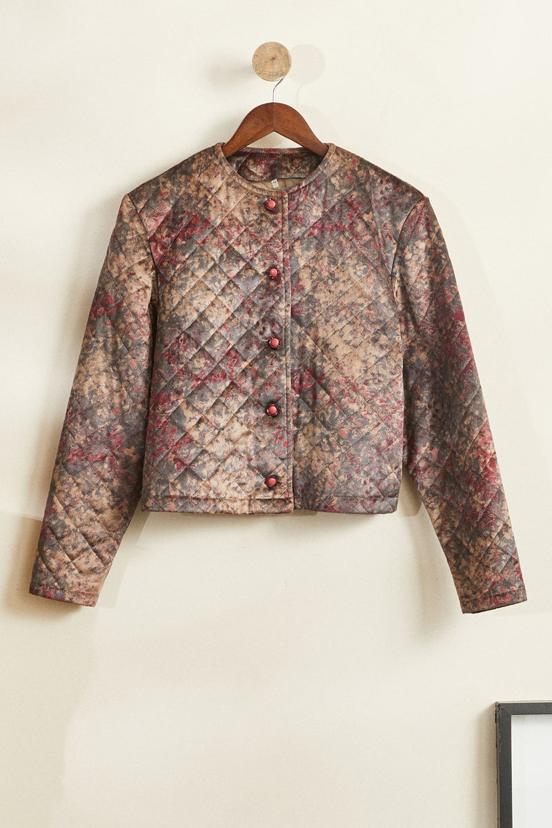 Veste matelassée velours à motifs abstraits grise