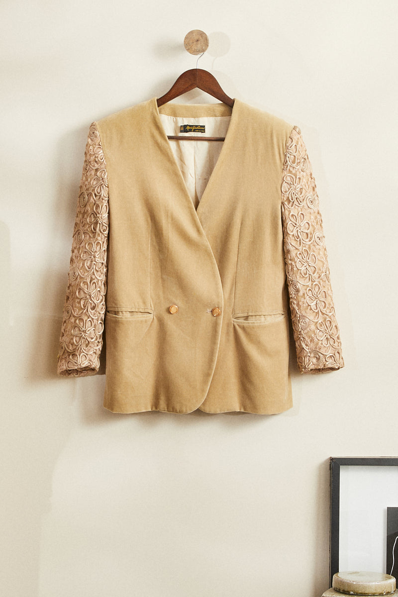 Veste de tailleur velours brodée beige