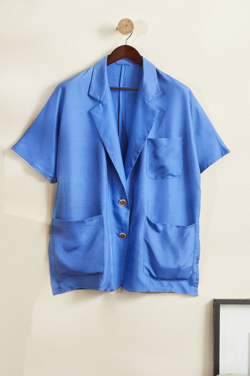 Veste fluide en soie bleue